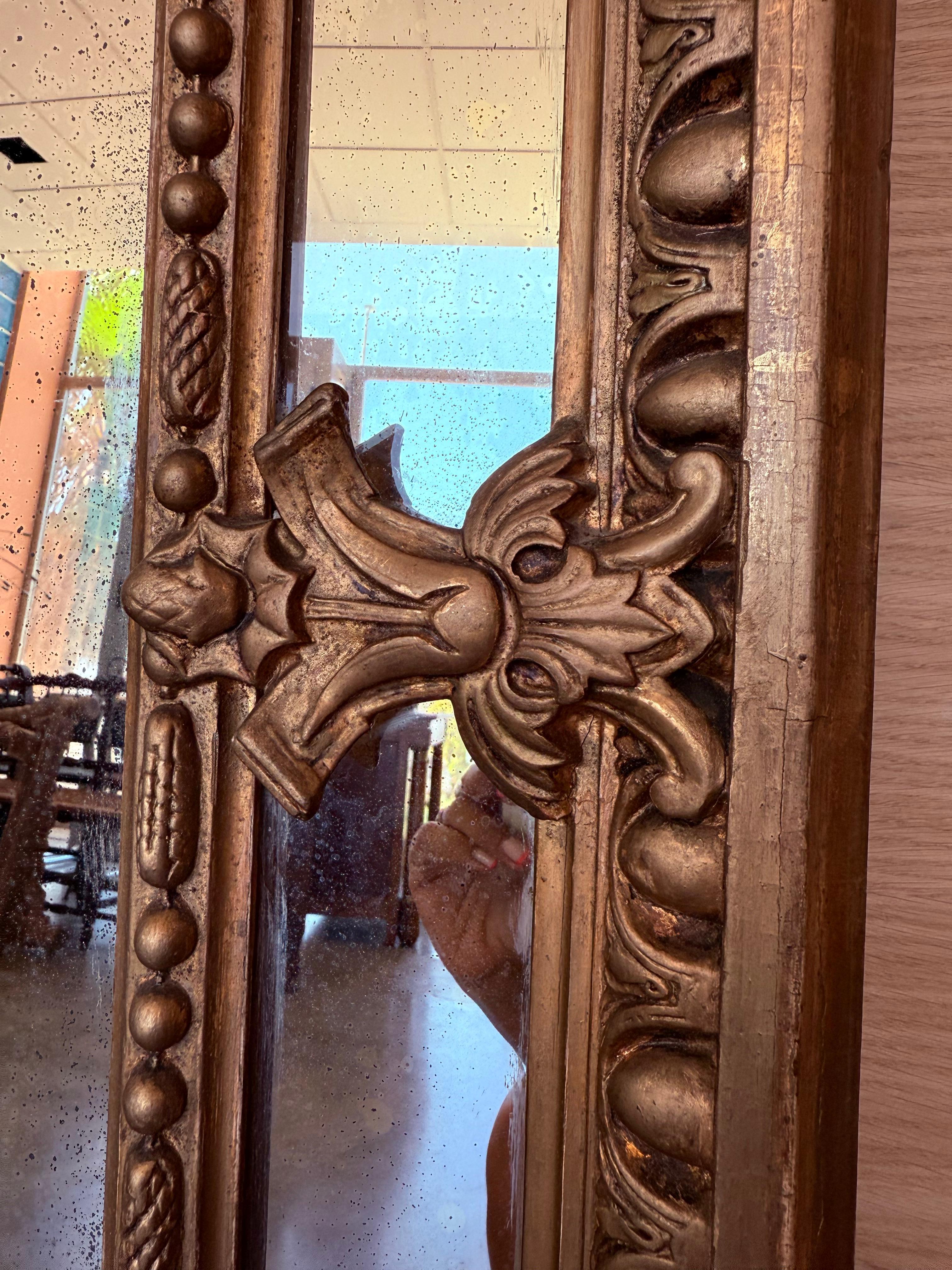 French 19th Century Large Vertical Gold Gilt Mirror with Cherub crest For Sale 5