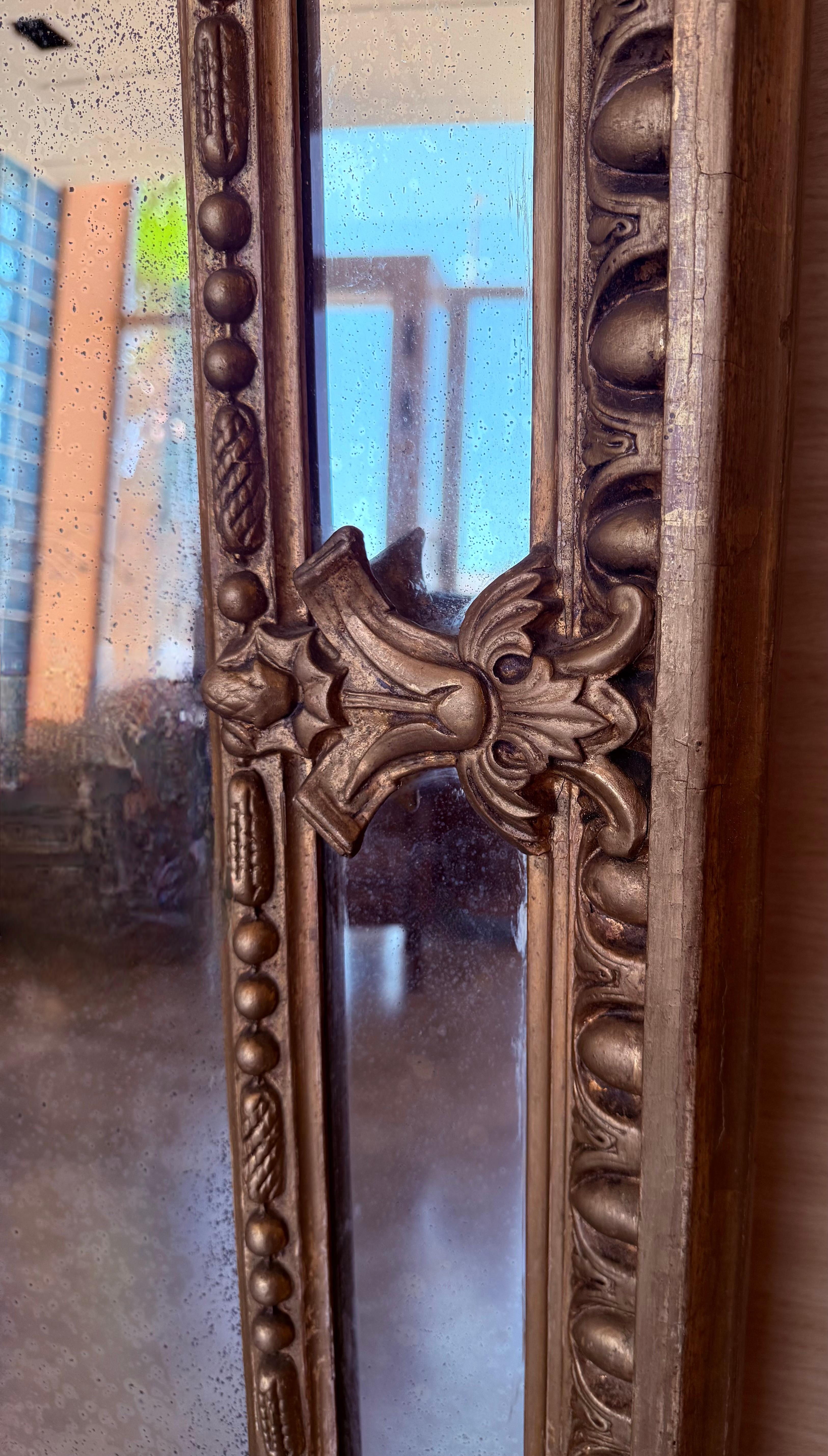 French 19th Century Large Vertical Gold Gilt Mirror with Cherub crest For Sale 2