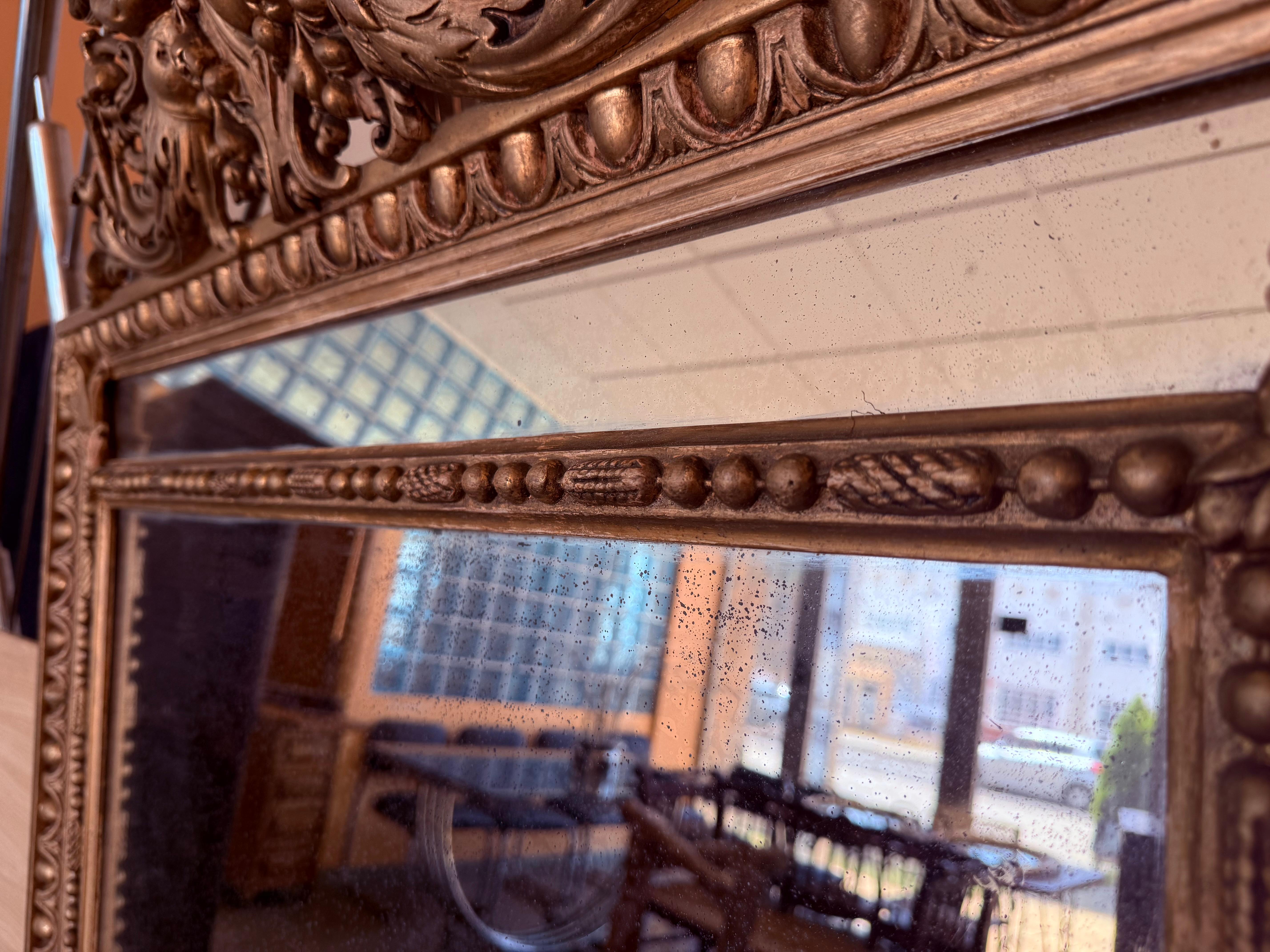 French 19th Century Large Vertical Gold Gilt Mirror with Cherub crest For Sale 3