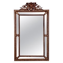 French 19th Century Large Vertical Gold Gilt Mirror with Cherub crest