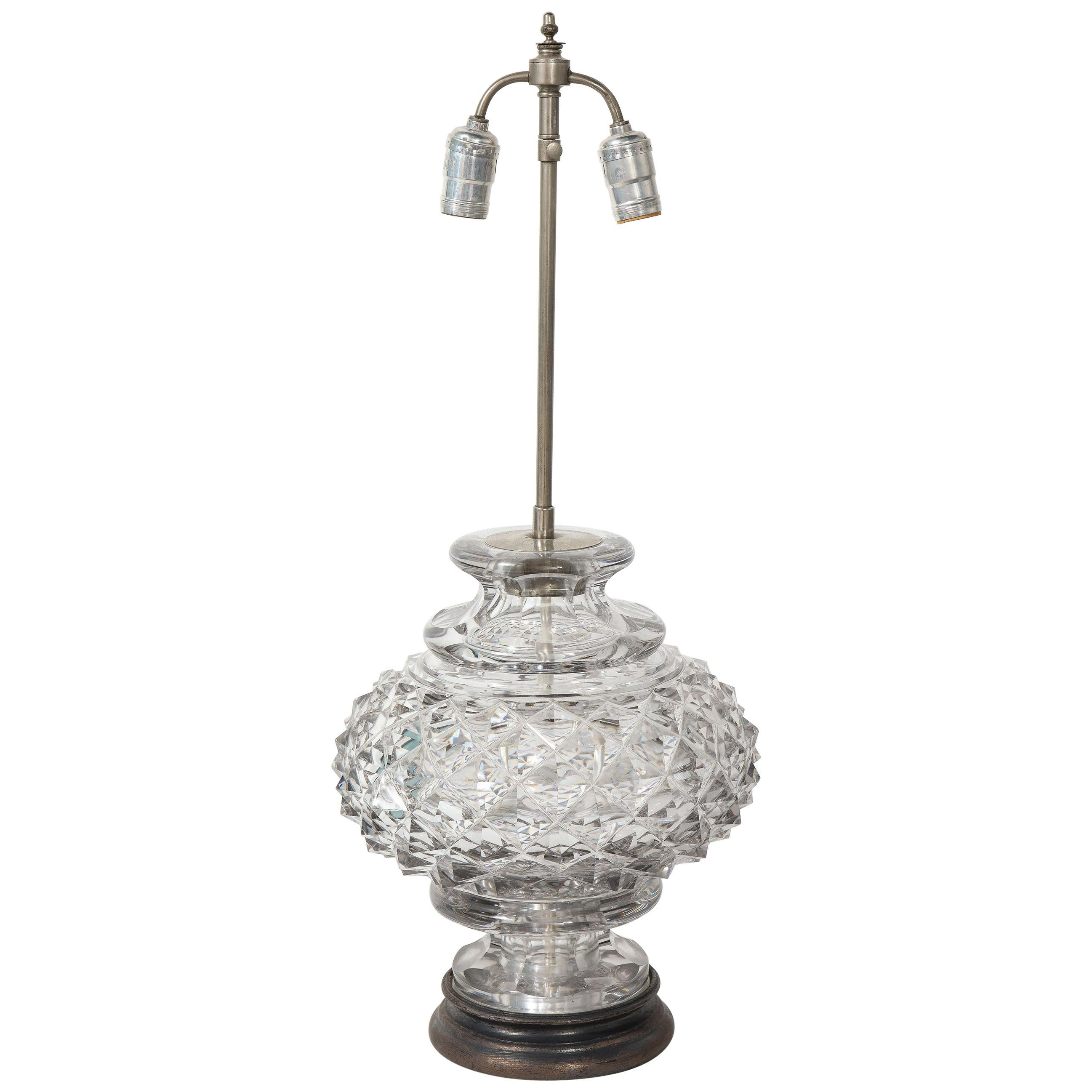 Lampe française du XIXe siècle en cristal au plomb