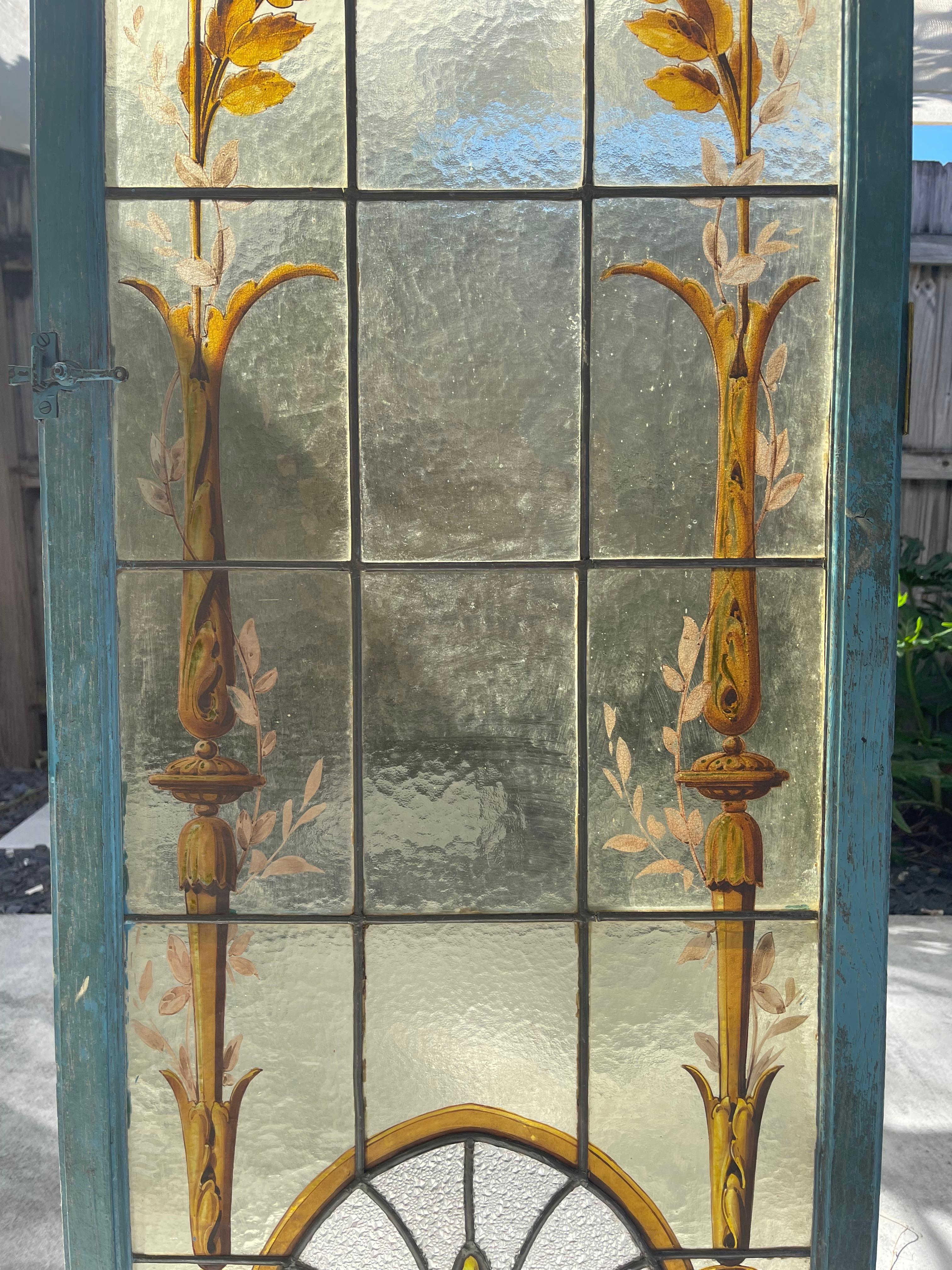 French 19th Century Leaded Stained Glass Window In Good Condition For Sale In palm beach, FL