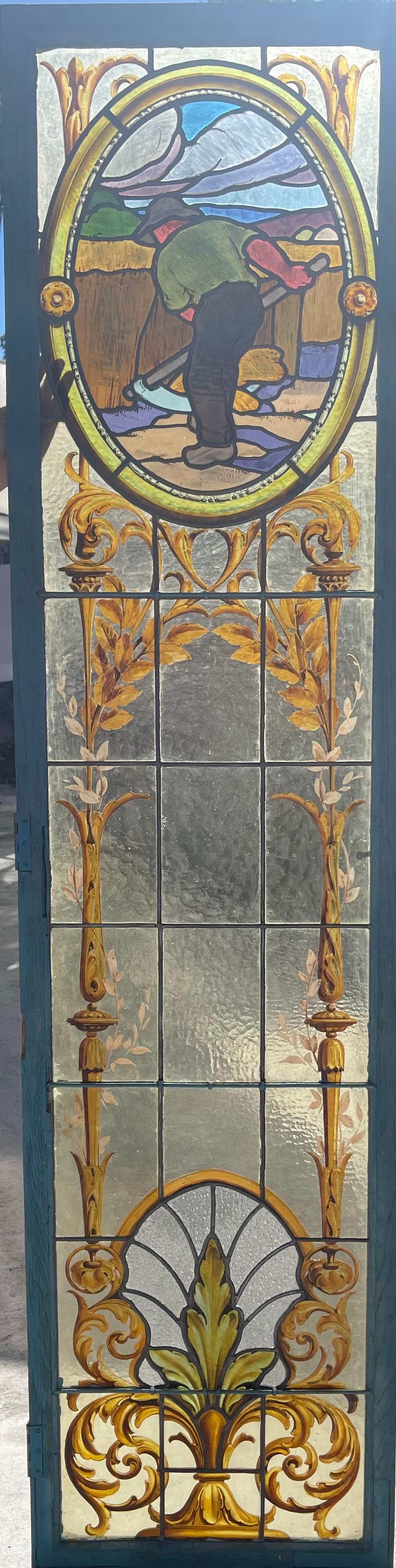 French 19th Century Leaded Stained Glass Window For Sale 1