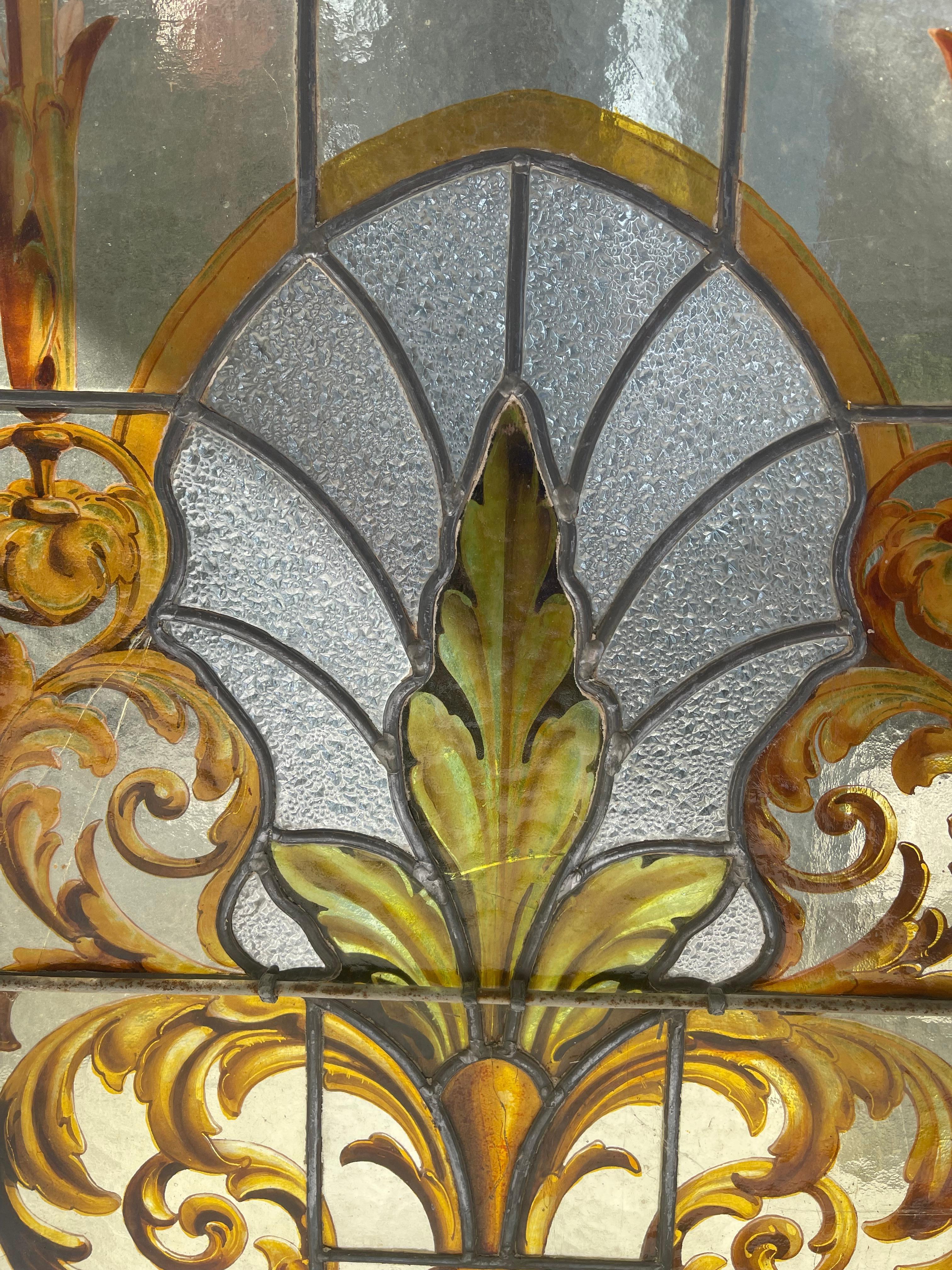 French 19th Century Leaded Stained Glass Window  In Distressed Condition For Sale In palm beach, FL