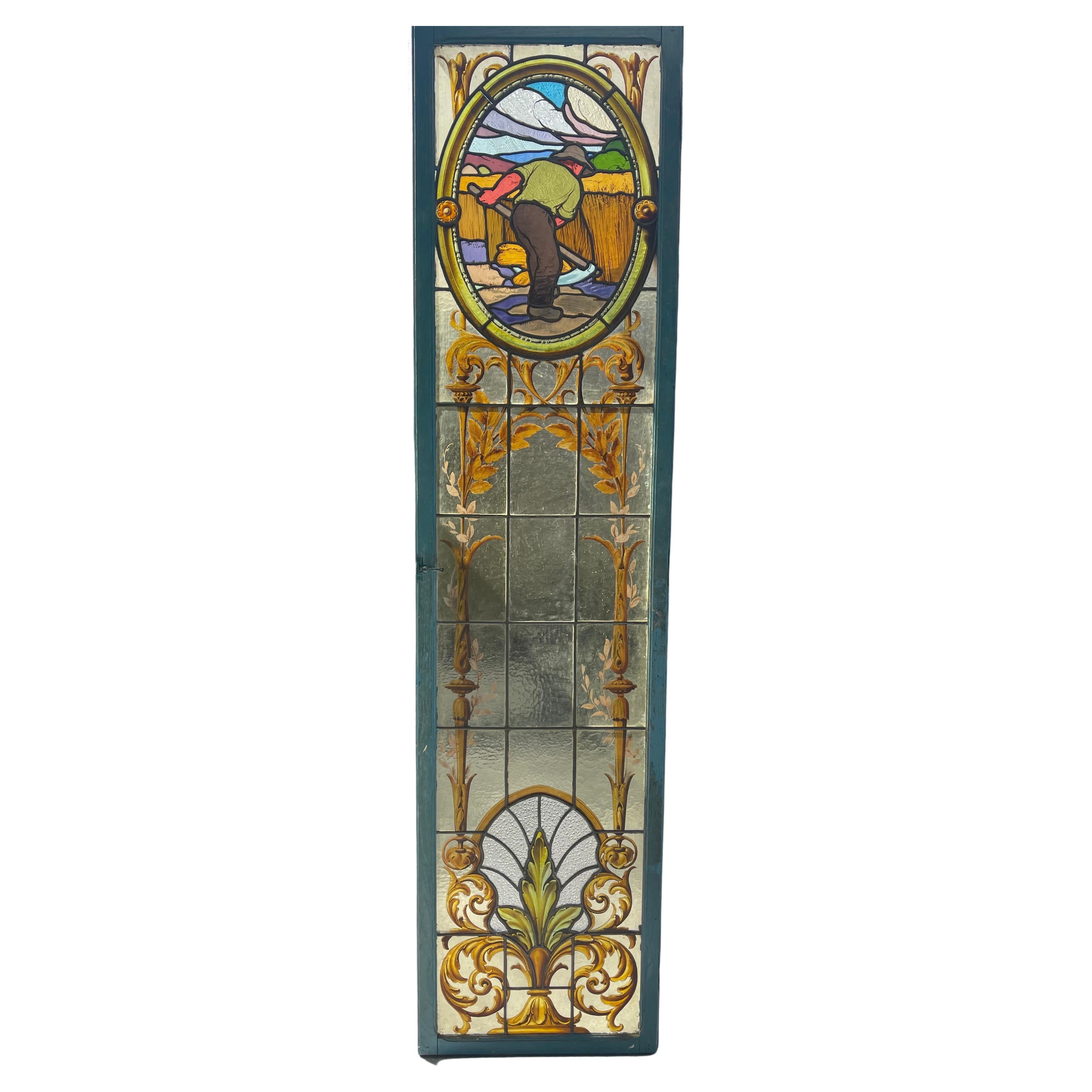 French 19th Century Leaded Stained Glass Window For Sale