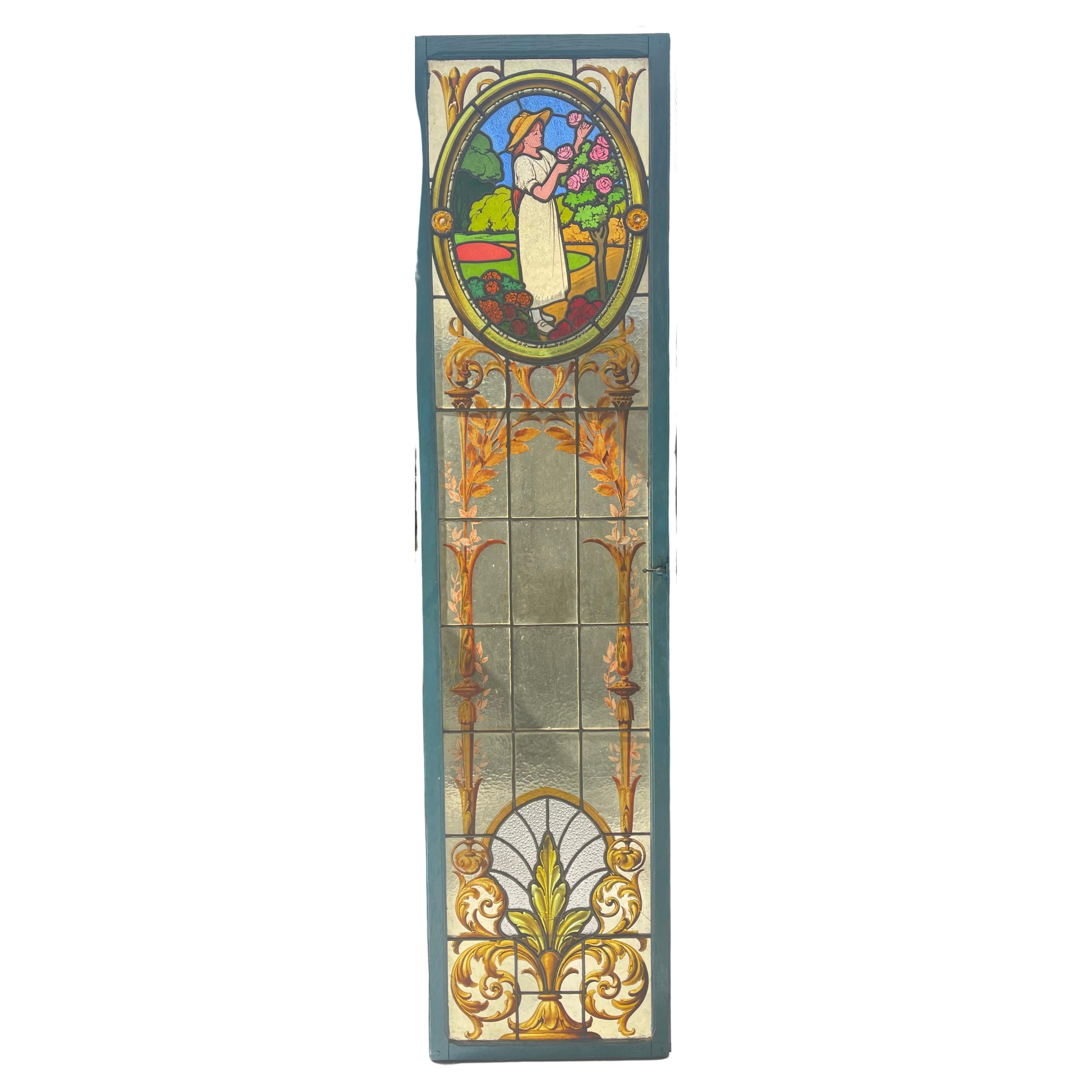 French 19th Century Leaded Stained Glass Window  For Sale