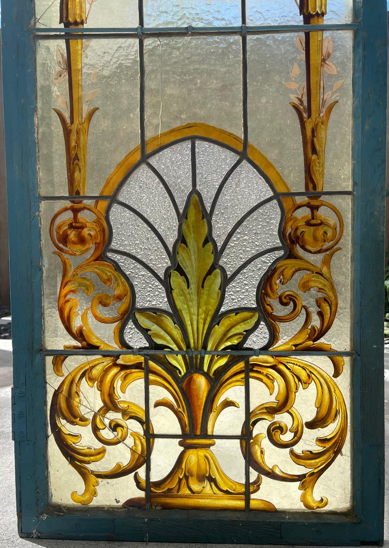 French 19th Century Leaded Stained Glass Window For Sale at 1stDibs