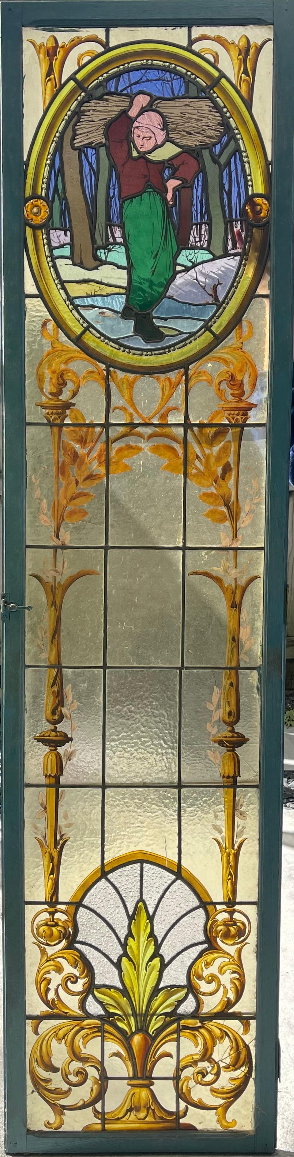 French 19th Century Leaded Stained Glass Window 