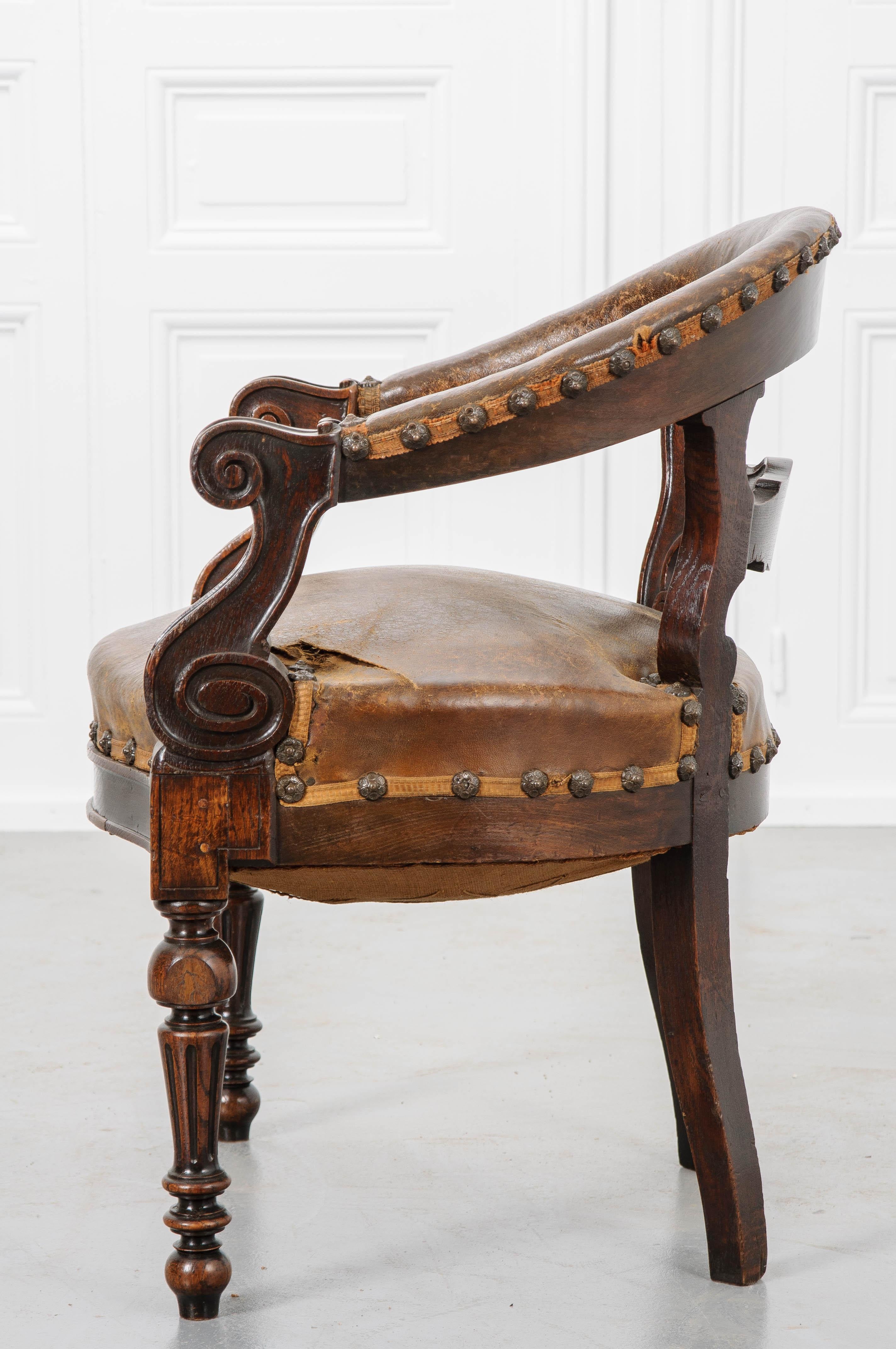 English 19th Century Victorian Leather Tub Chair 1