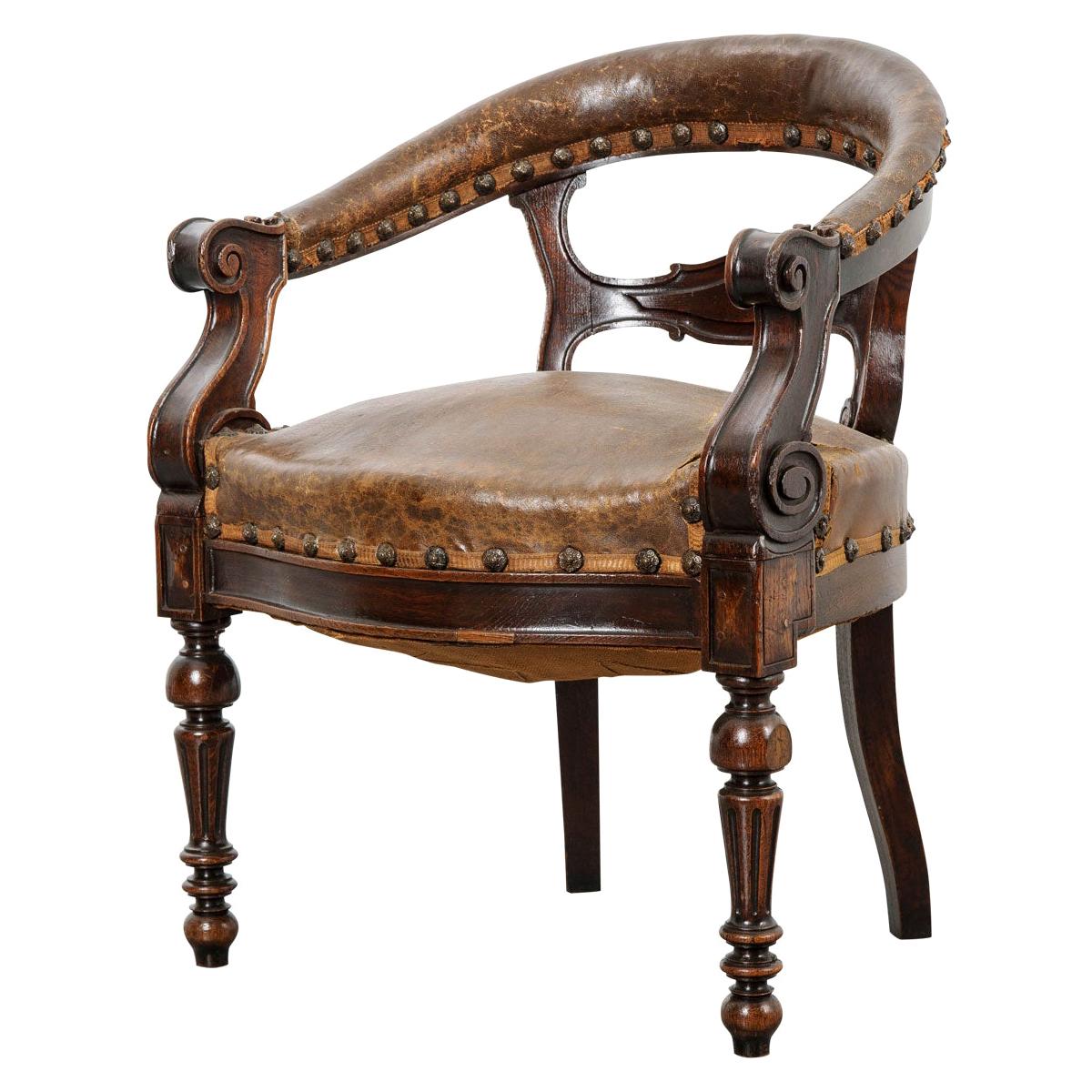 English 19th Century Victorian Leather Tub Chair