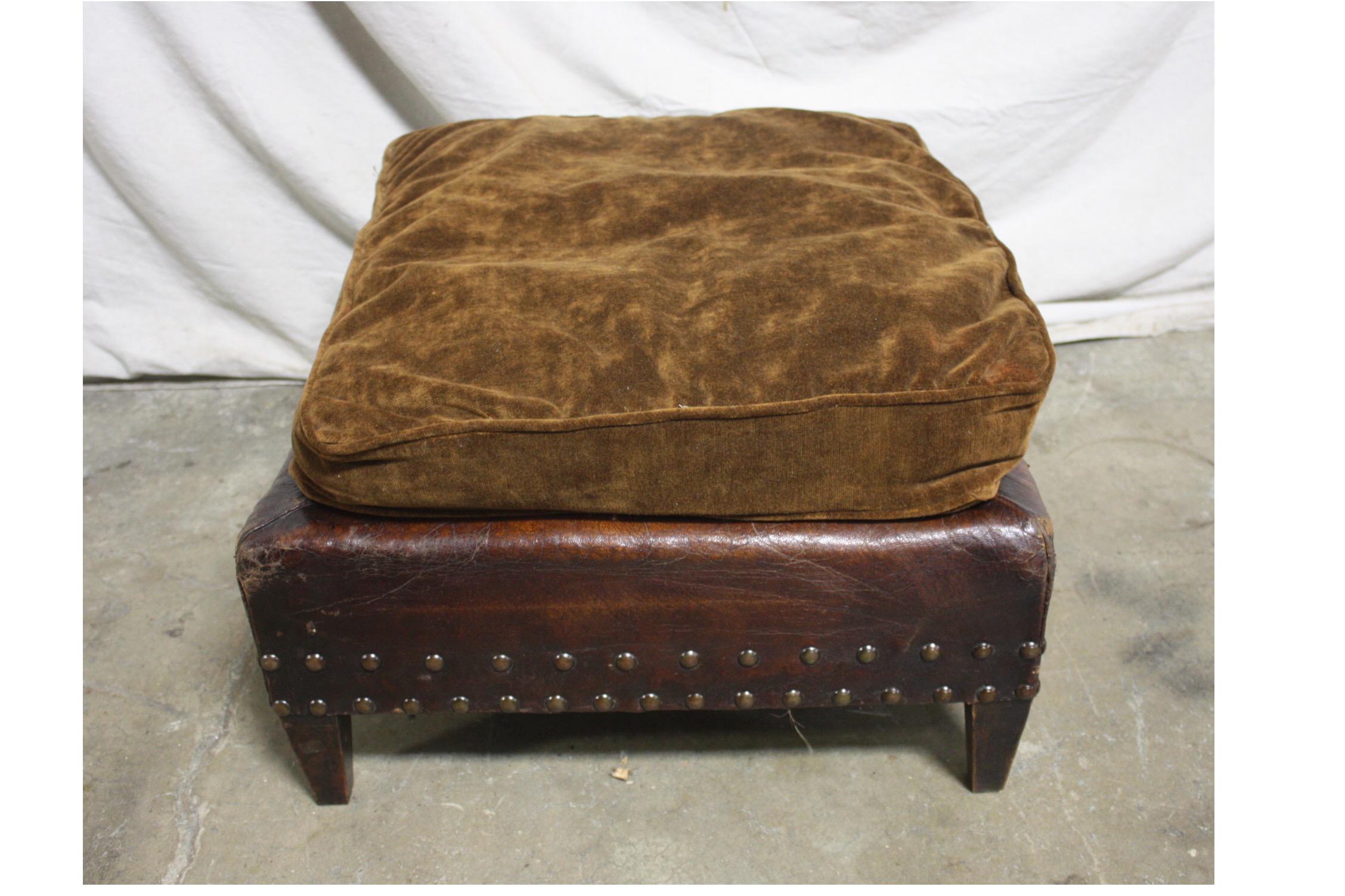 French 19th century leather stool.