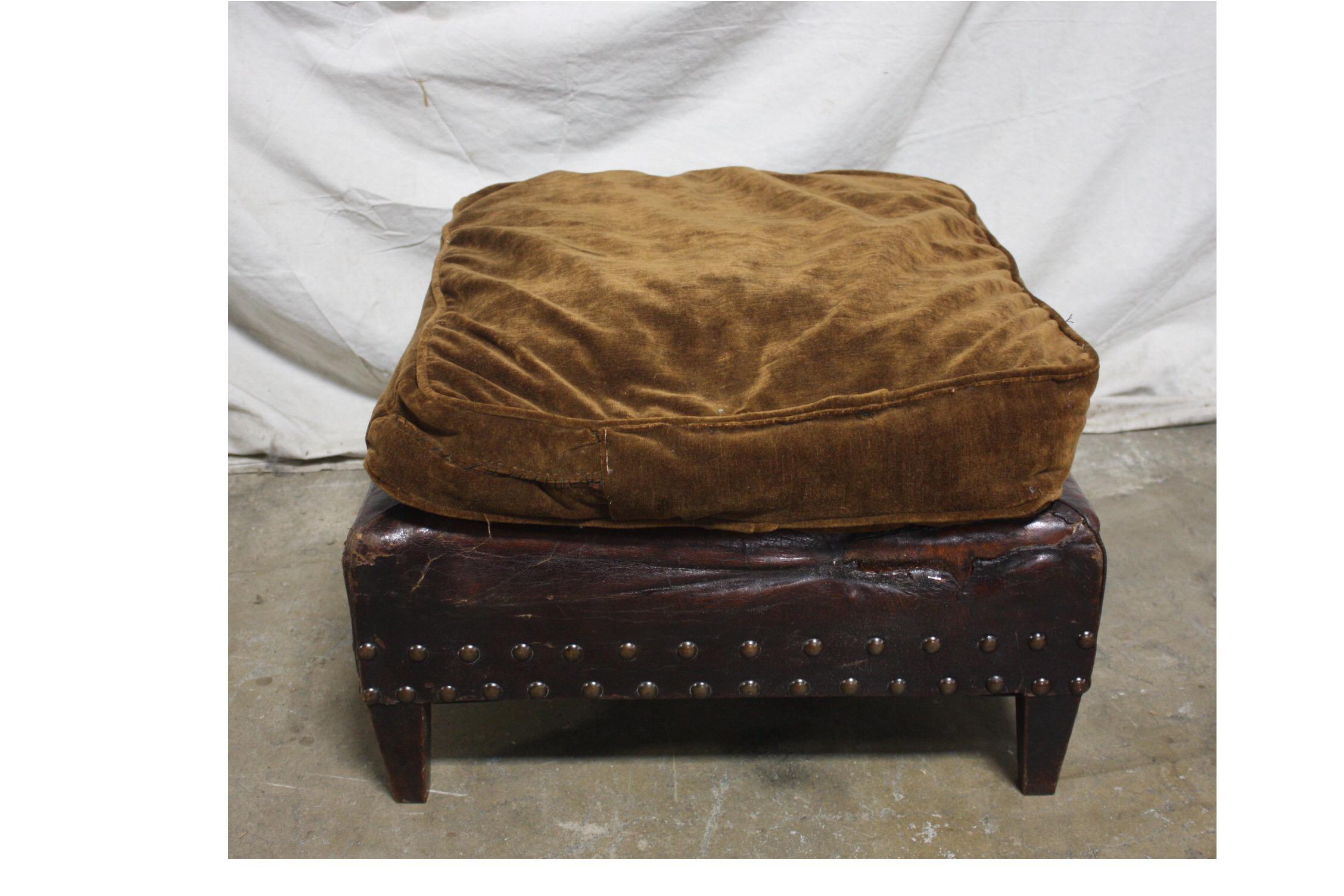 French 19th Century Leather Stool 1