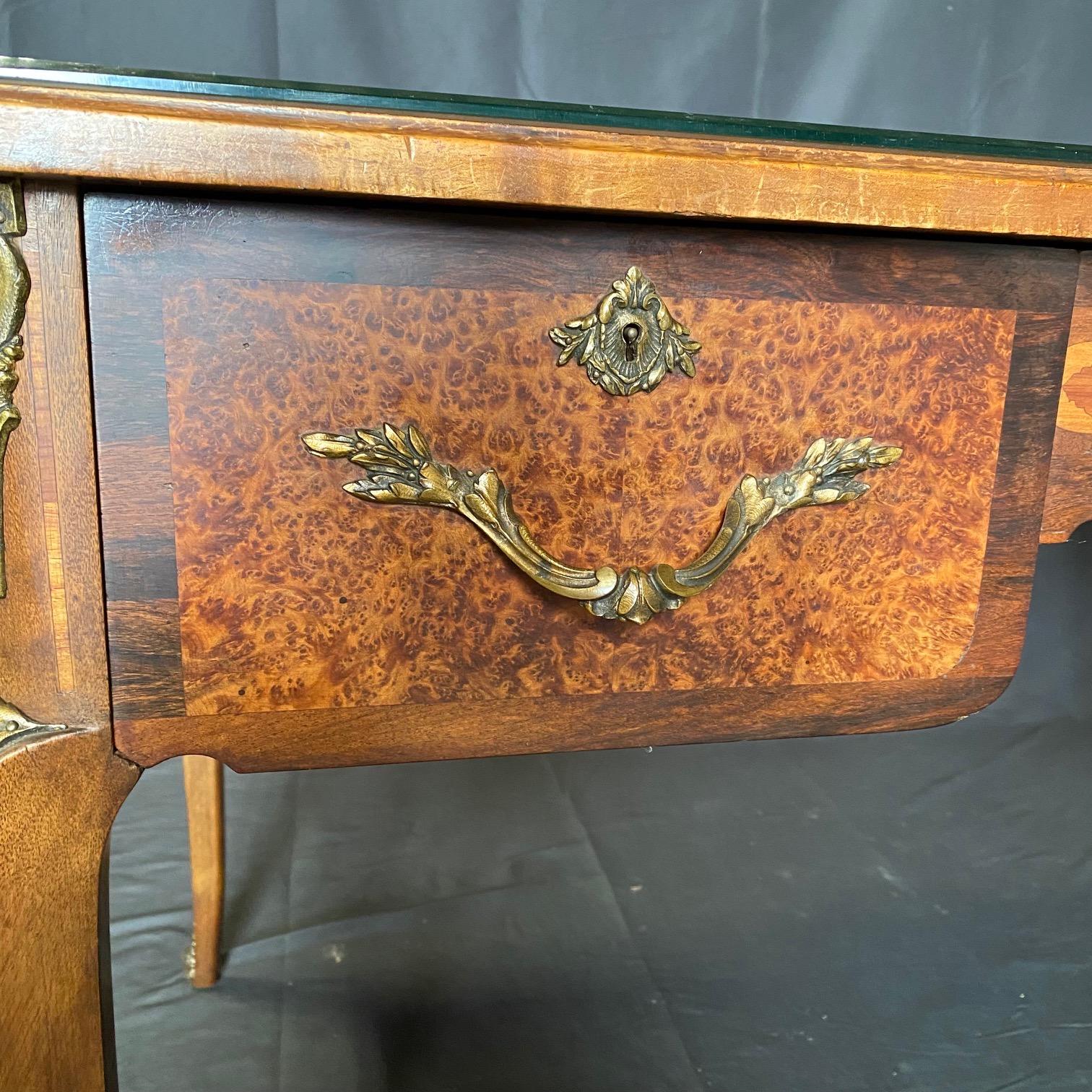  French 19th Century Leather Top Louis XV Style Writing Desk or Bureau Plat For Sale 6