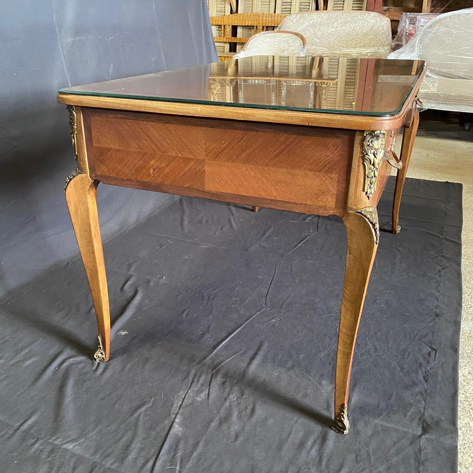 Bronze  French 19th Century Leather Top Louis XV Style Writing Desk or Bureau Plat For Sale