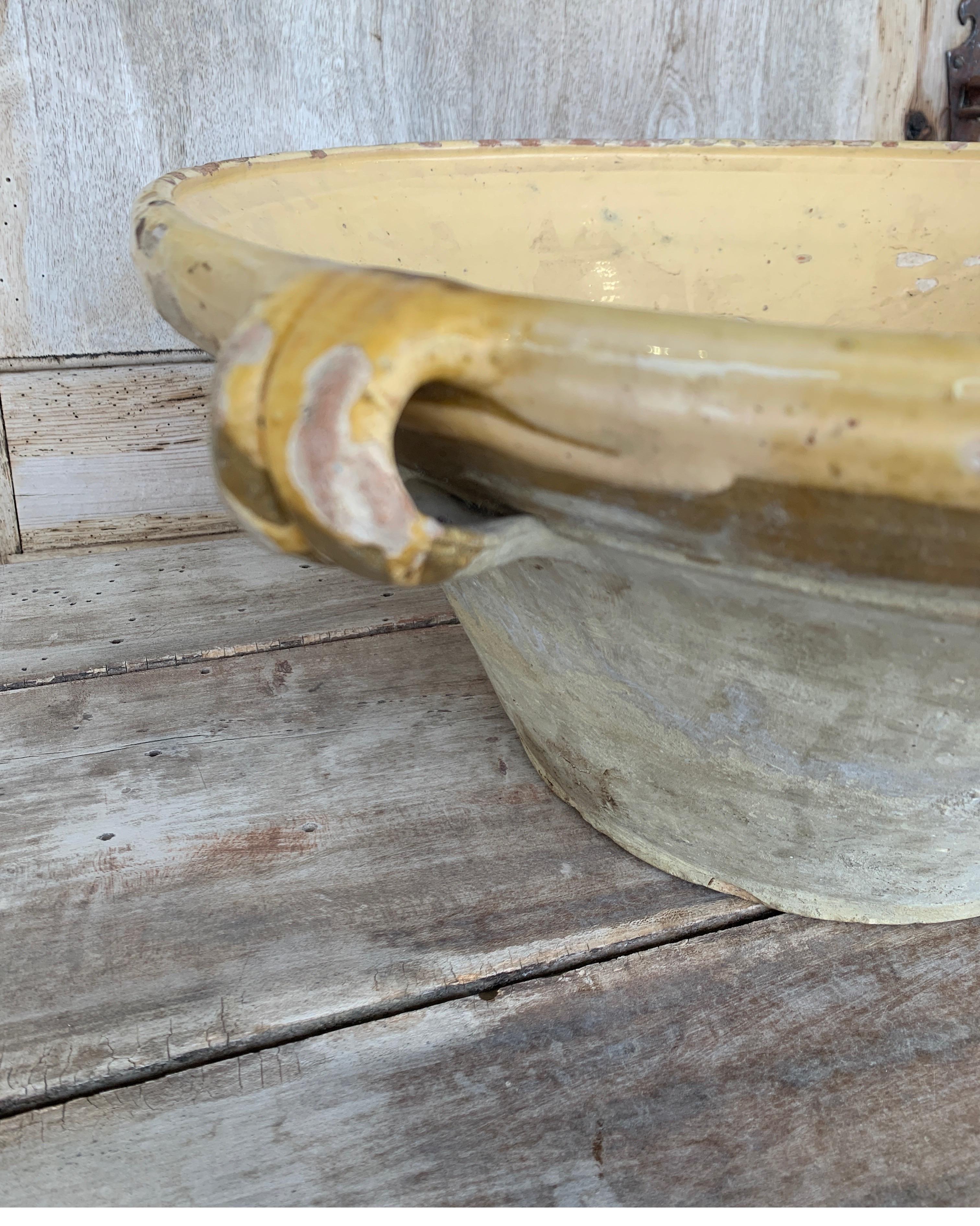 French 19th Century Lemon Yellow Glazed Bowl In Distressed Condition In Houston, TX