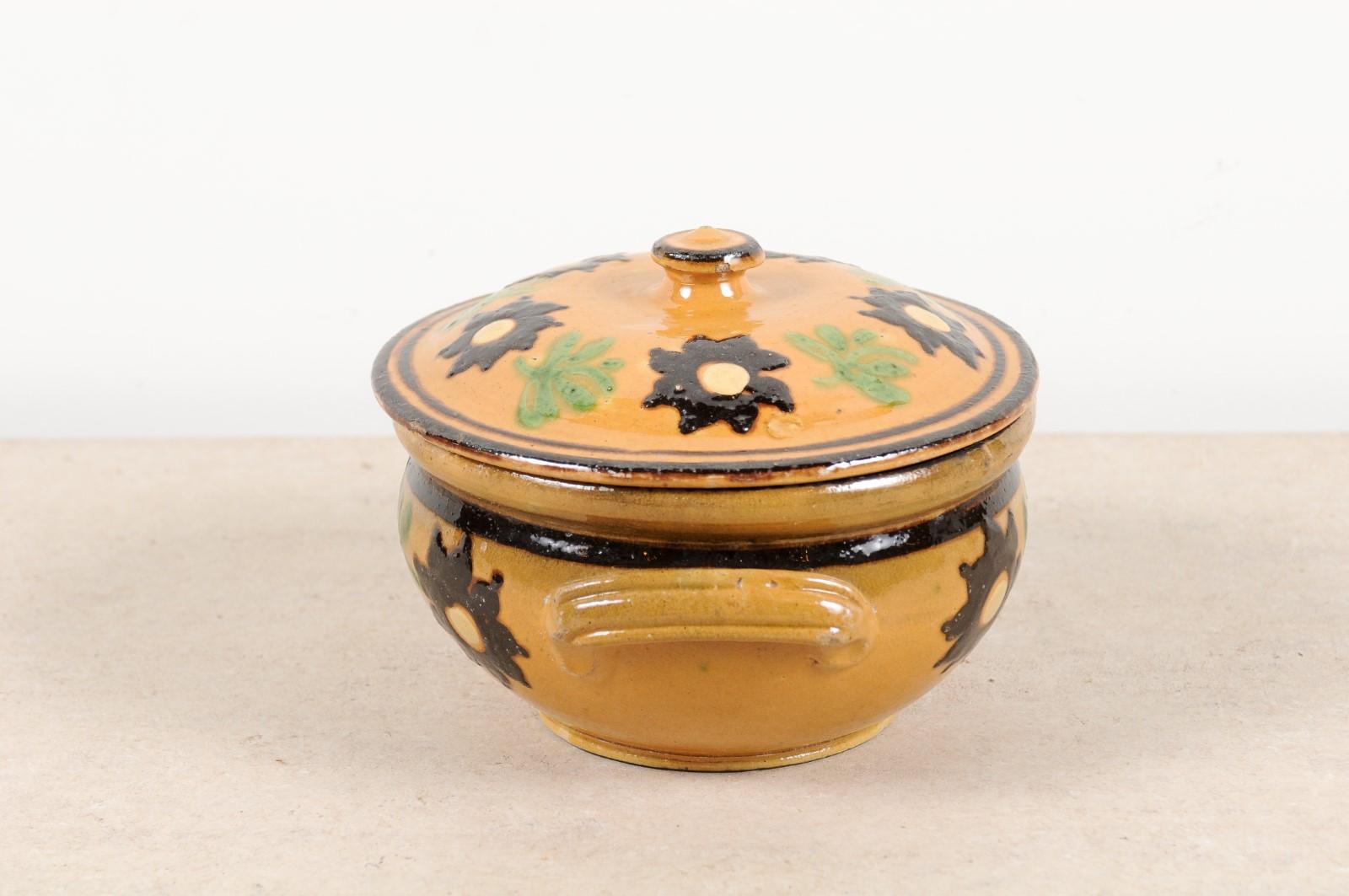 French 19th Century Lidded Pottery Bowl with Floral Decor and Petite Handles 7