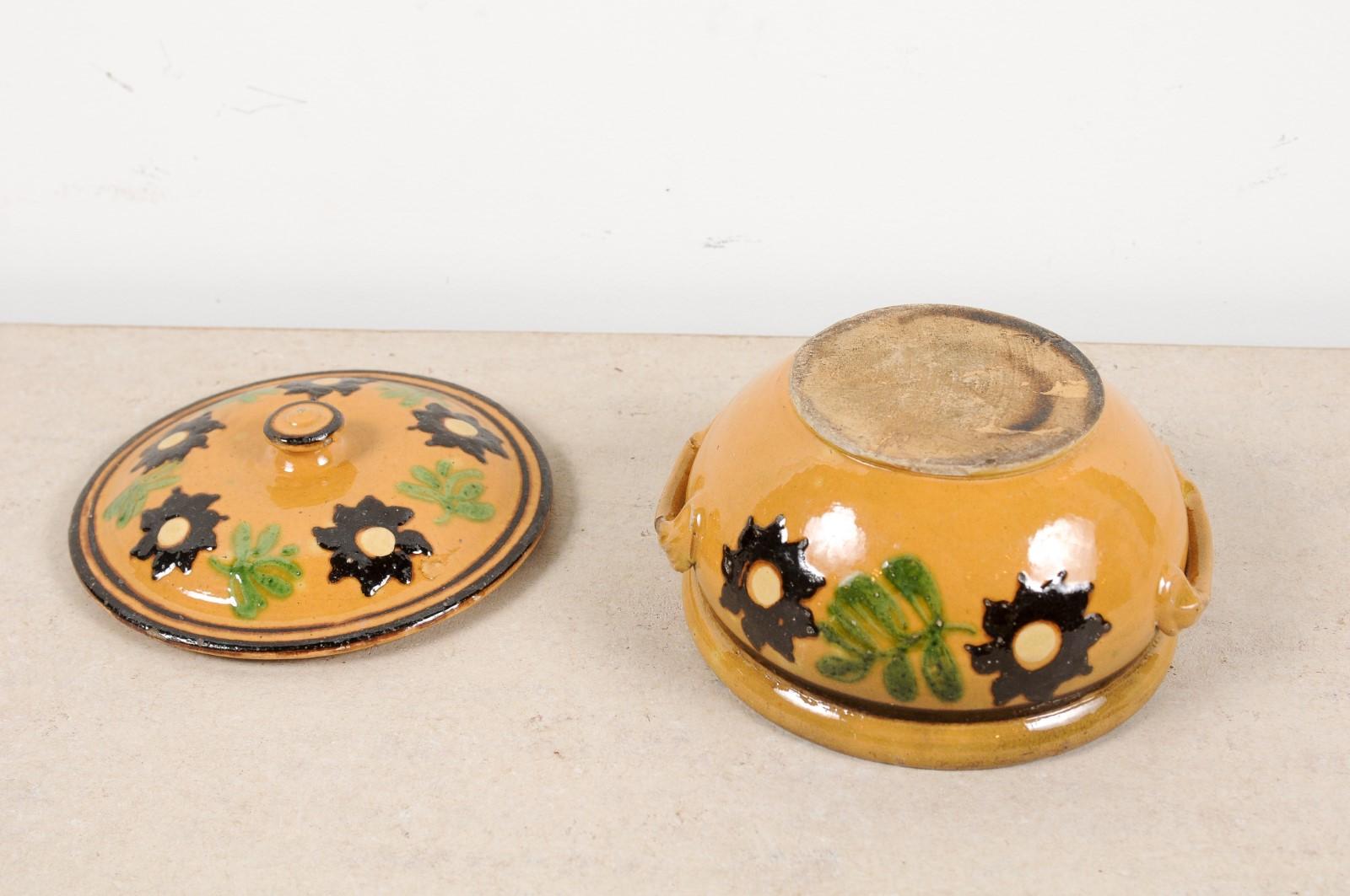 French 19th Century Lidded Pottery Bowl with Floral Decor and Petite Handles 9