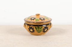 French 19th Century Lidded Pottery Bowl with Floral Decor and Petite Handles