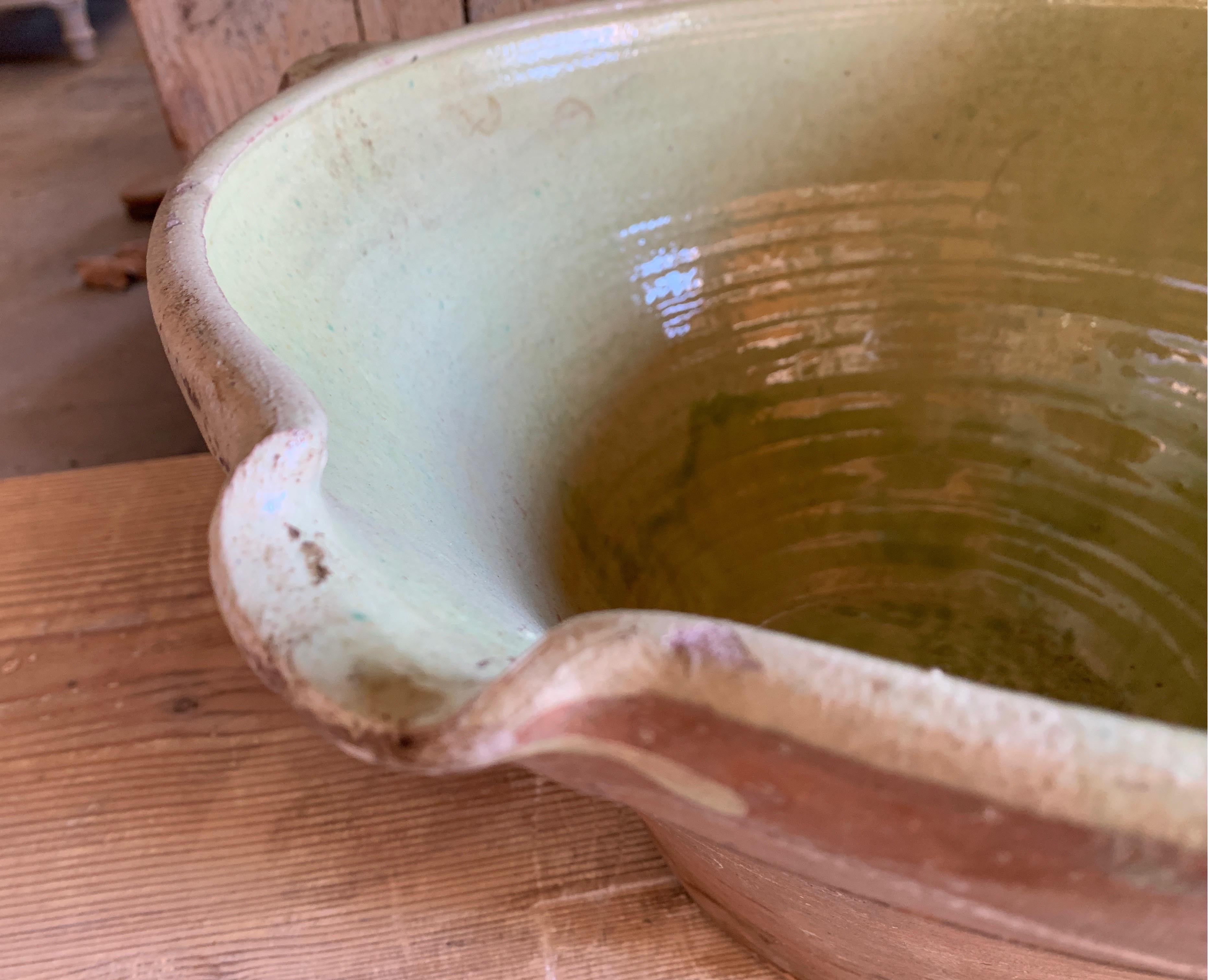 French 19th Century Lime Green Interior Glazed Earthenware Bowl 6