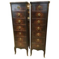 Antique French 19th Century Lingerie Chests Louis XV Style in Walnut Bronze Mounts, Pair