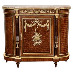 French 19th Century Parlor Parquetry Cabinet with Breche Marble Top