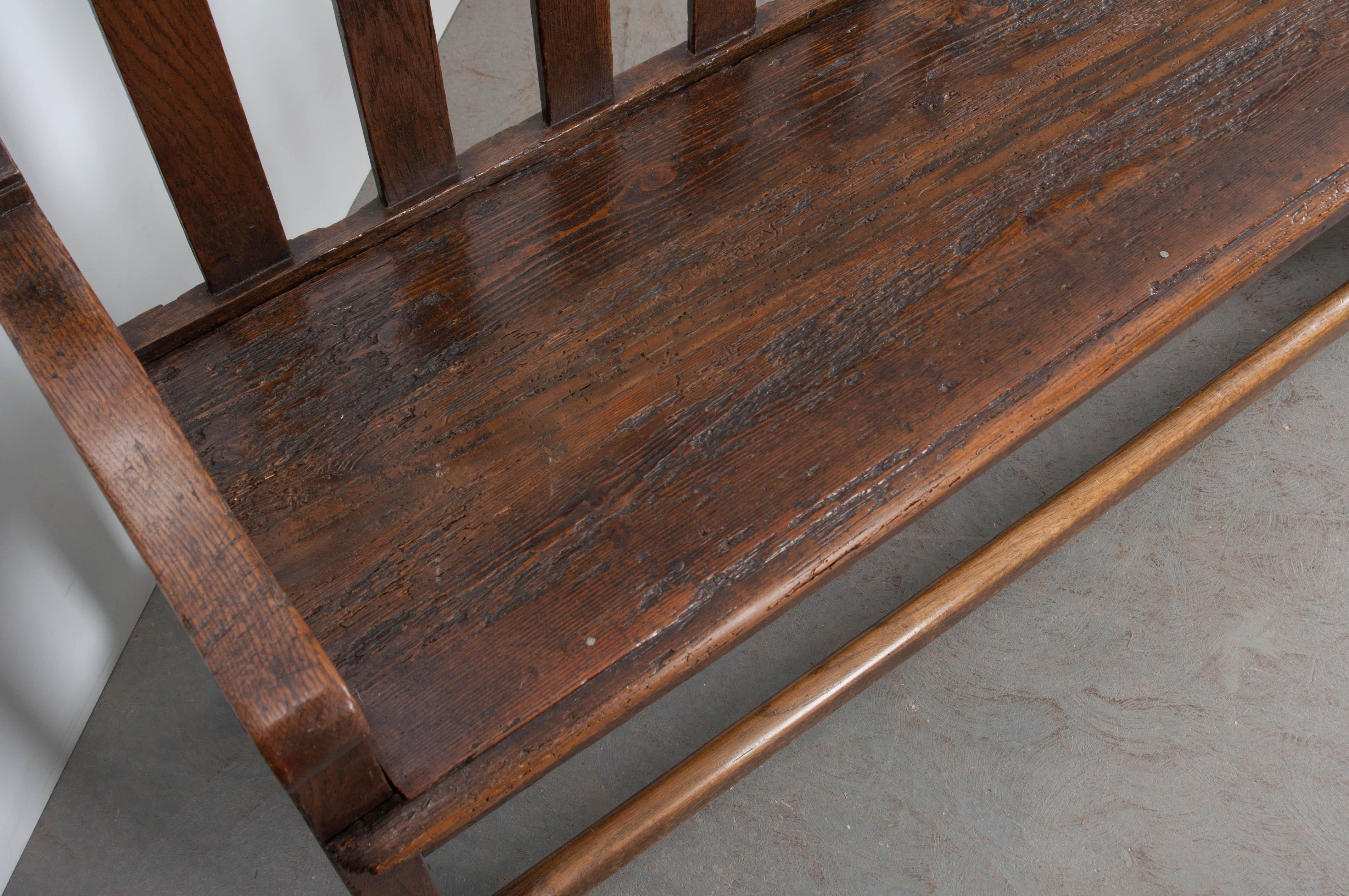 French 19th Century Long Oak Bench 1