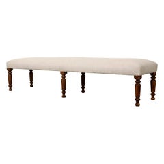 French 19th Century Long Upholstered Oak Bench