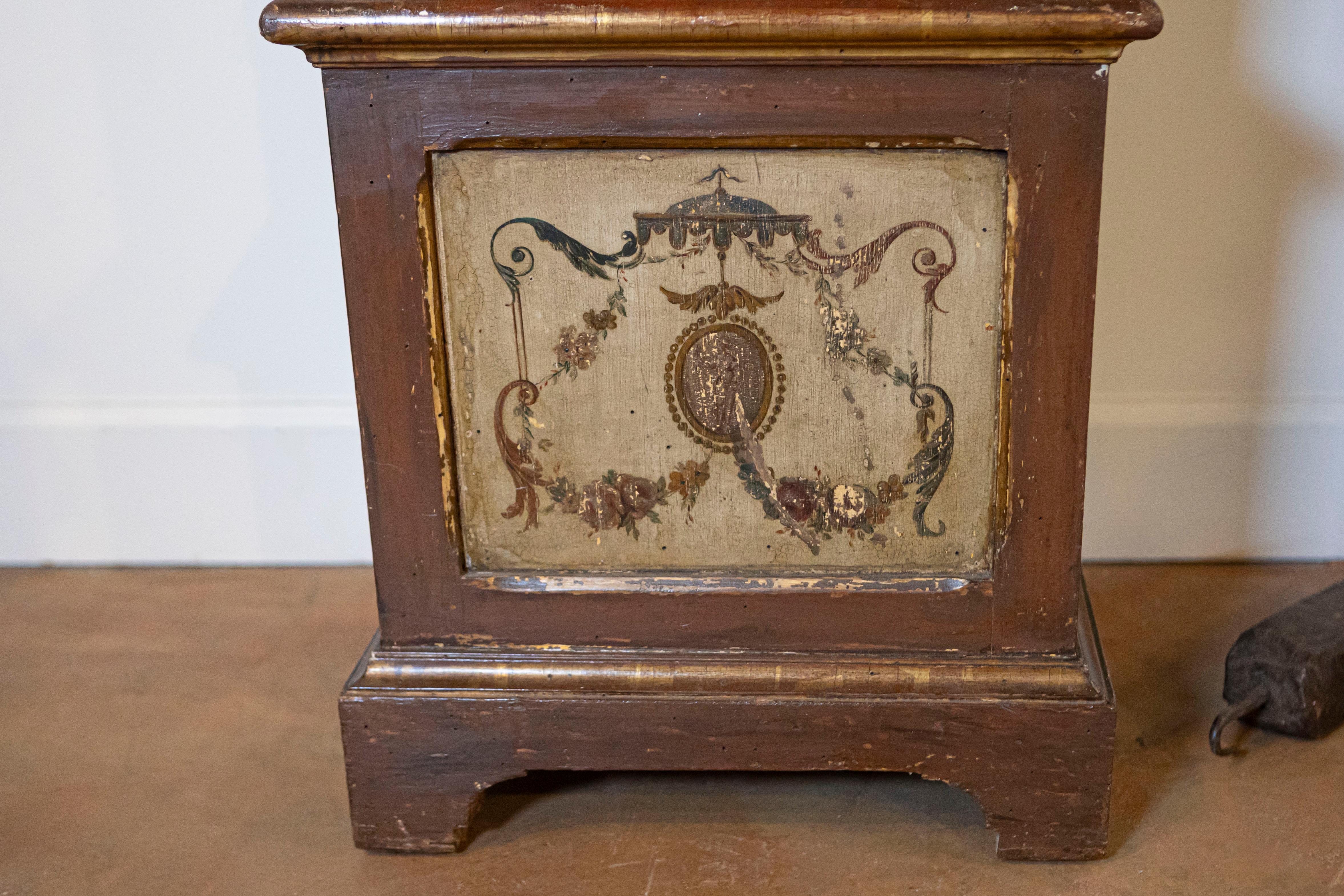 French 19th Century Longcase Painted Clock with Carved Crest and Classical Décor For Sale 7