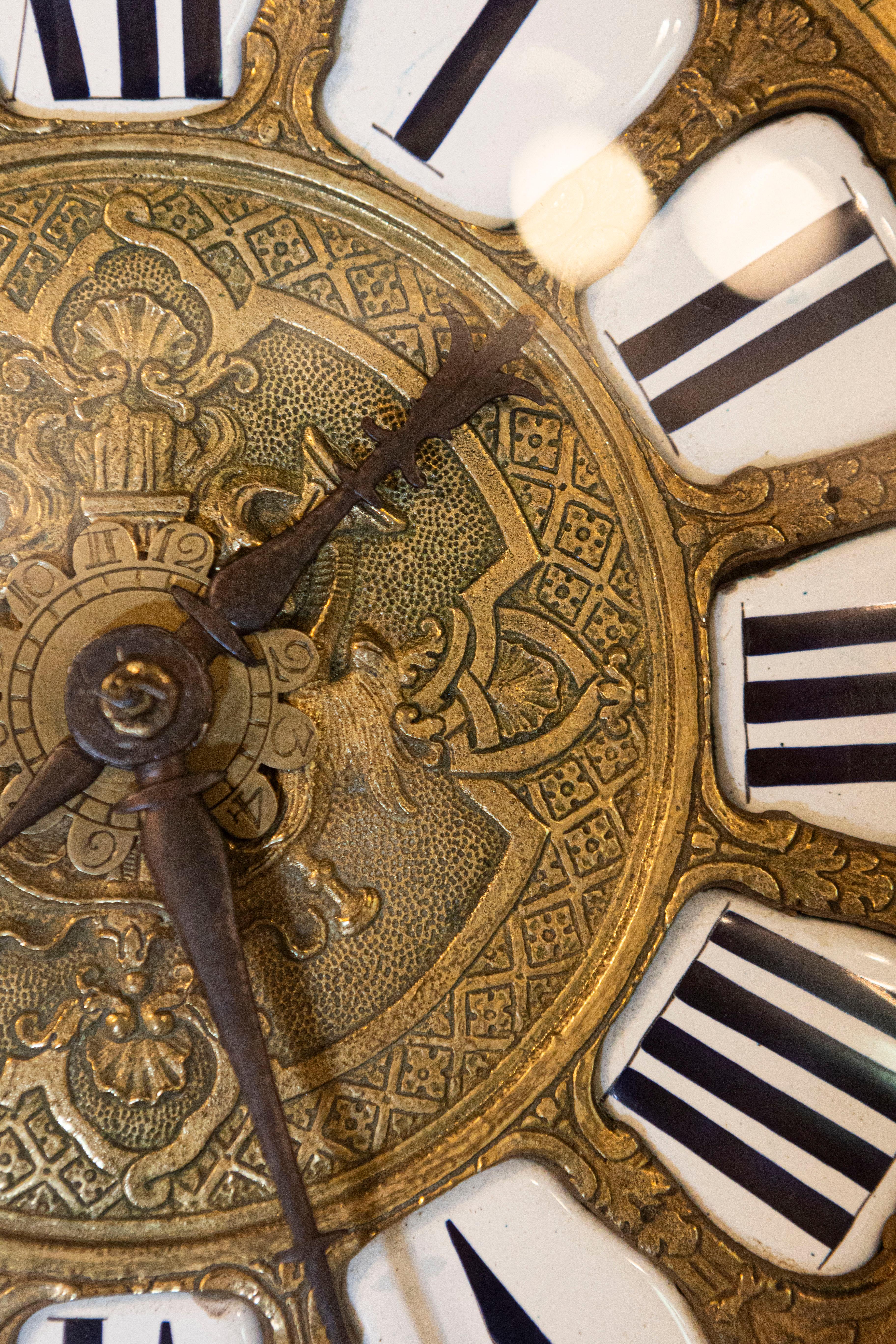 French 19th Century Longcase Painted Clock with Carved Crest and Classical Décor For Sale 1