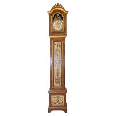 French 19th Century Longcase Painted Clock with Carved Crest and Classical Décor