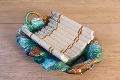French 19th Century Longchamp Majolica Asparagus Server with Foliage Platter