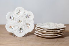 French 19th Century Longchamp Majolica Oyster Plate with Painted Floral Décor