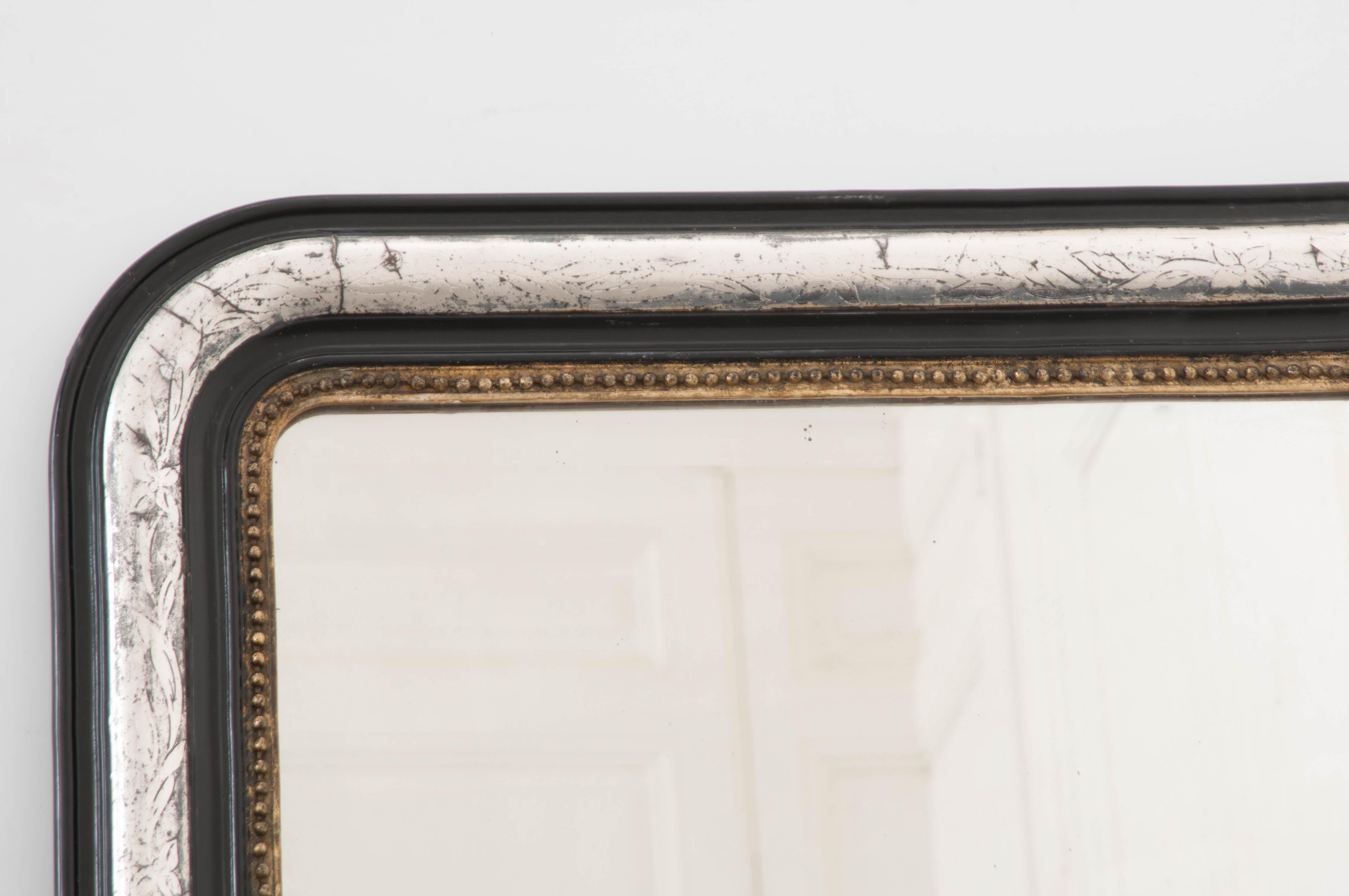 French 19th Century Louis Philippe Argenté and Ebonized Mirror In Good Condition In Baton Rouge, LA