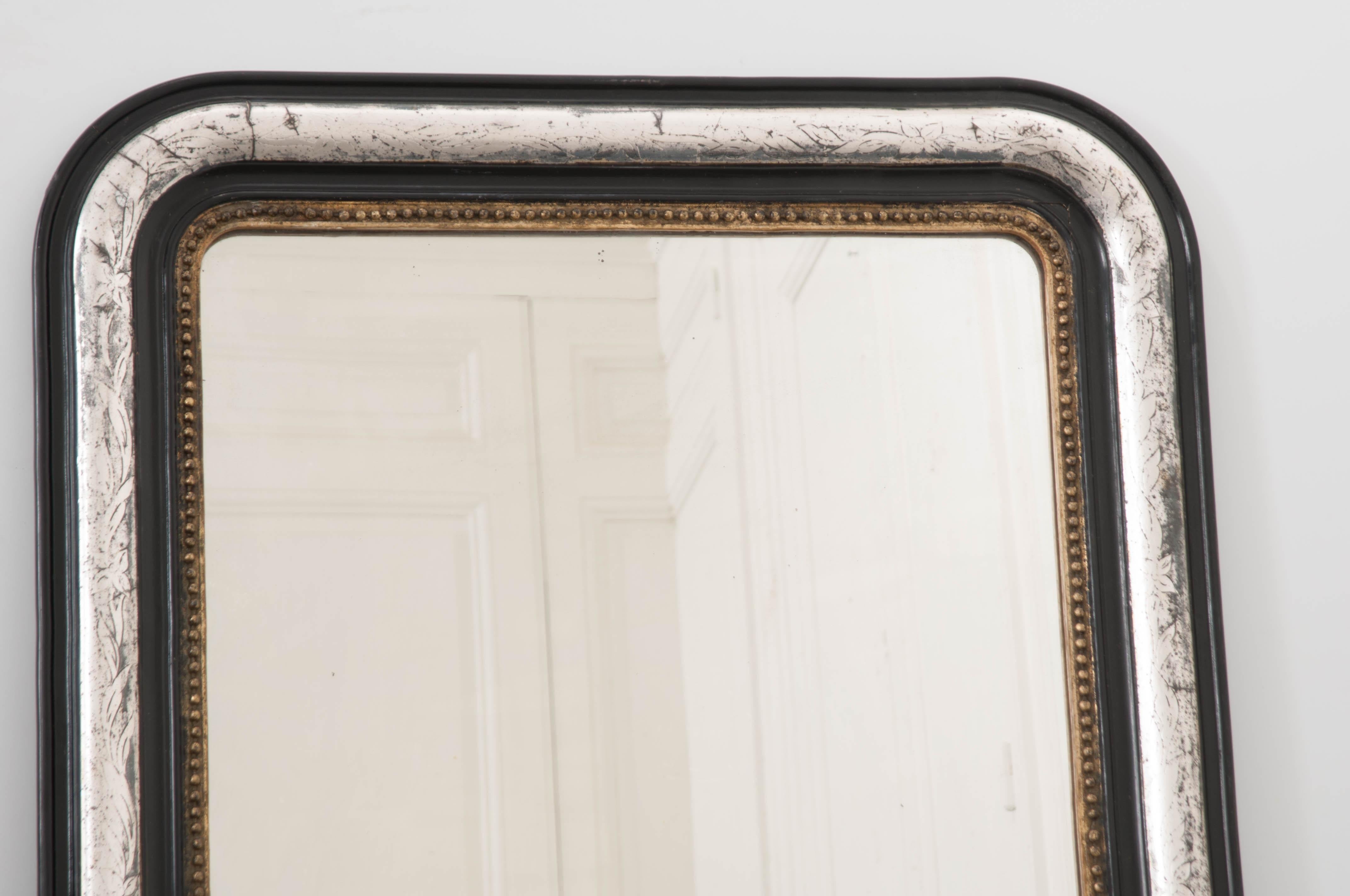 Wood French 19th Century Louis Philippe Argenté and Ebonized Mirror