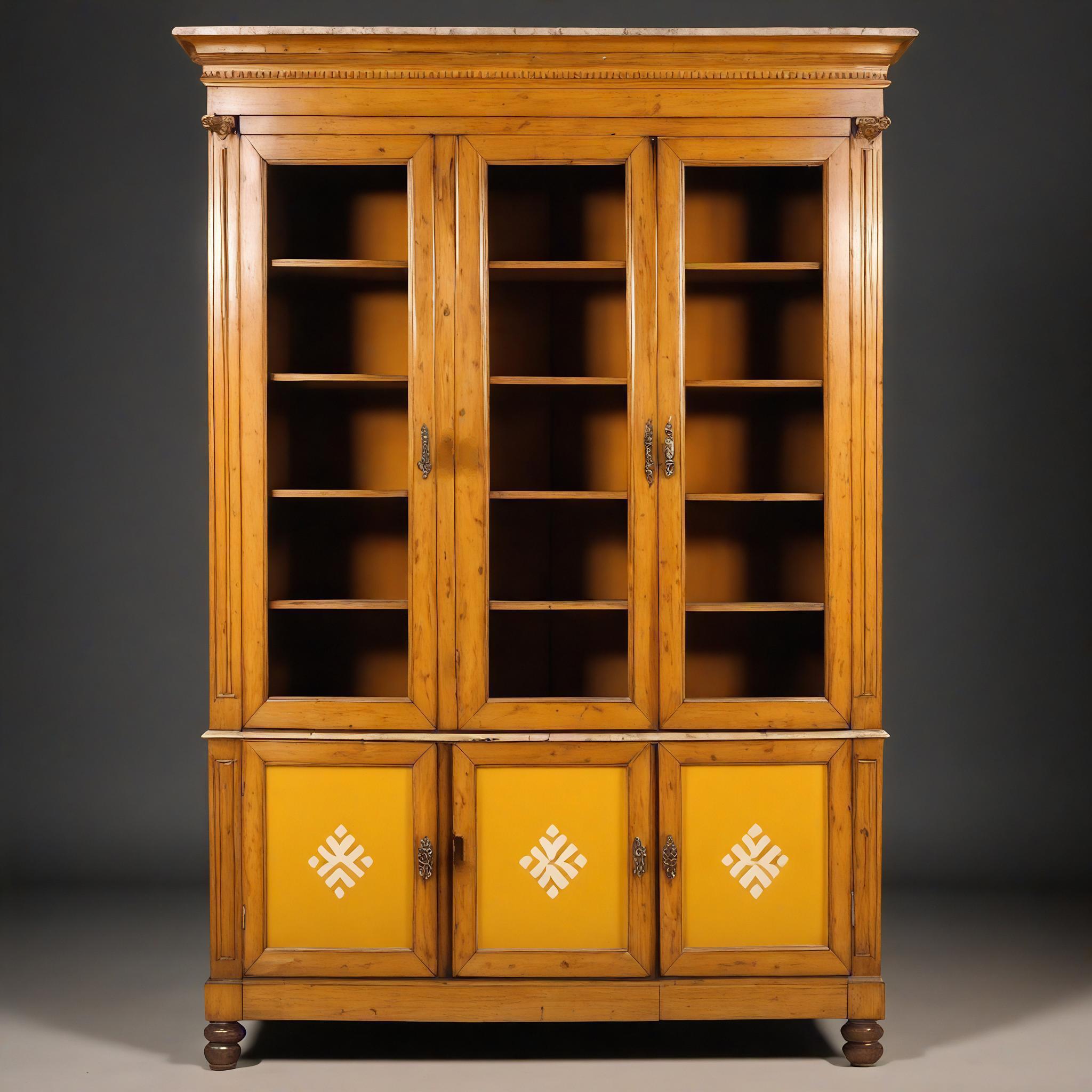 Embrace timeless elegance with our French Louis Philippe-inspired bibliotheque, skillfully crafted from premium mango wood. This stunning piece features three paneled cabinet doors, each topped with glass panels that open to reveal an interior
