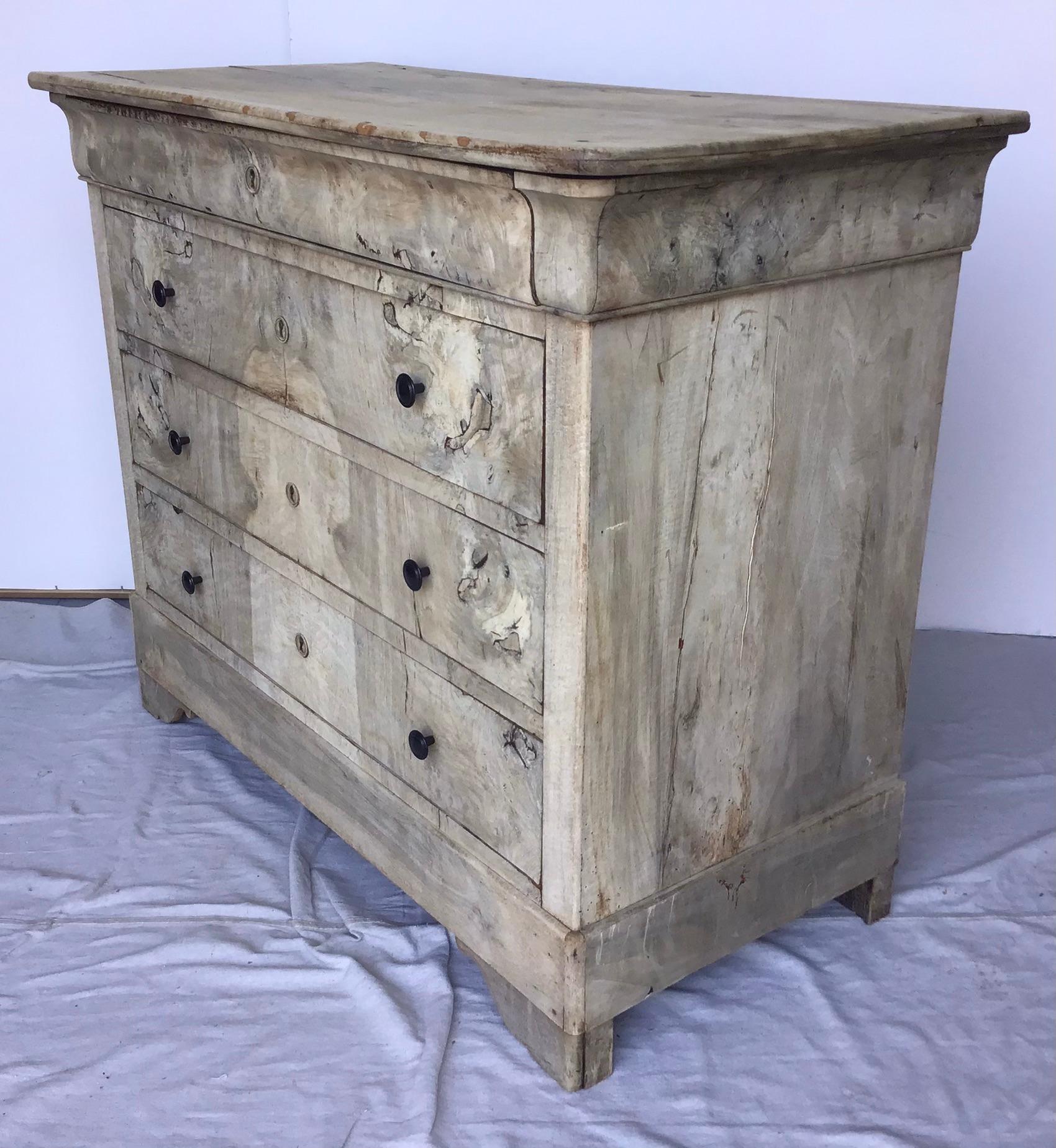 Walnut French, 19th Century, Louis Philippe Bleached Burl Veneer Commode