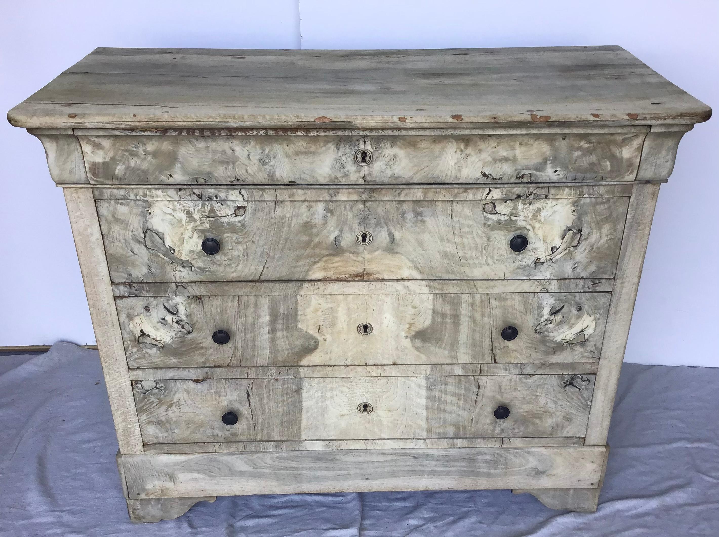 French, 19th Century, Louis Philippe Bleached Burl Veneer Commode 3