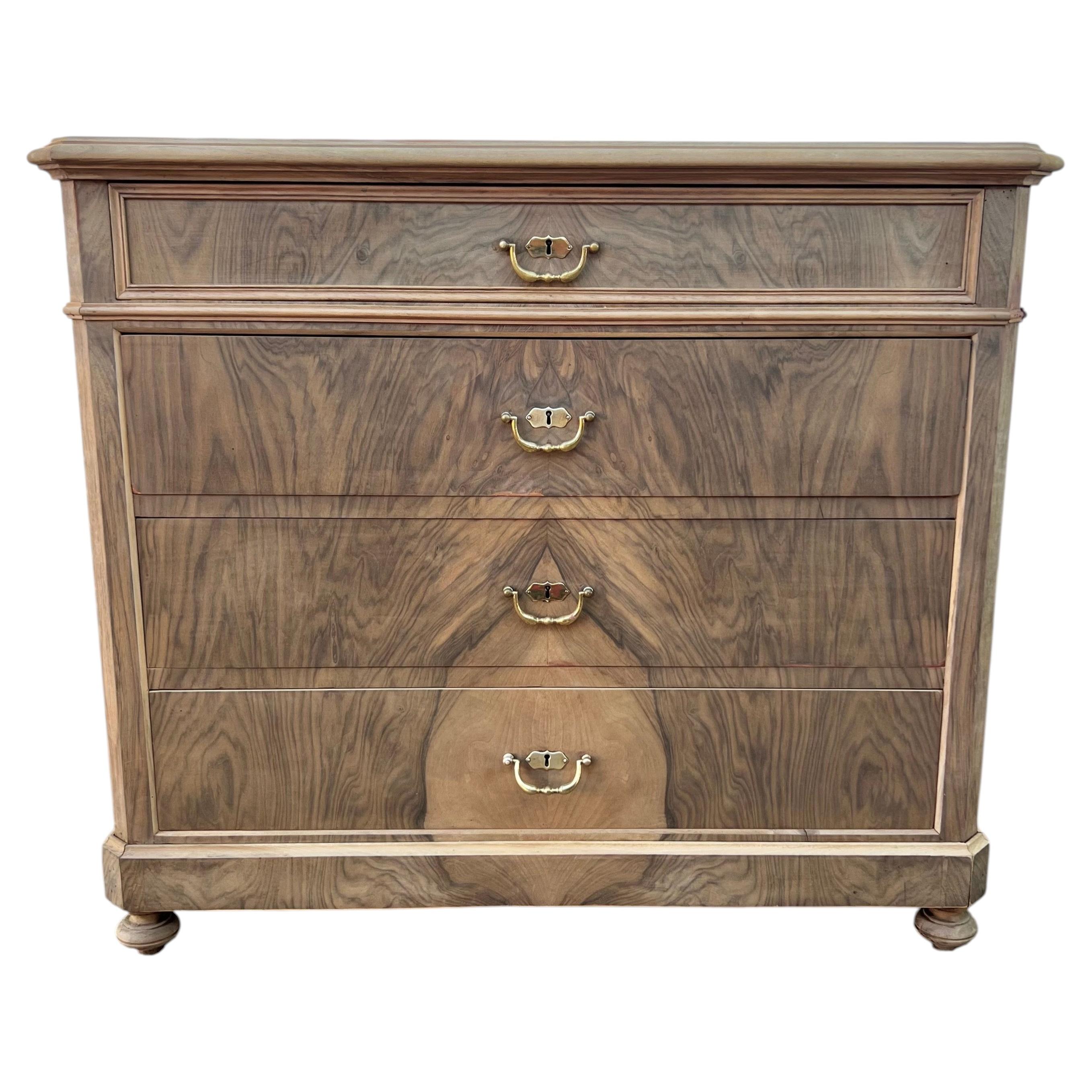 French 19th Century Louis Philippe Bleached Burl Walnut Commode For Sale