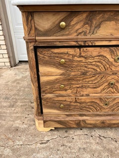 French 19th Century Louis Philippe Bleached Burl Walnut Marble Top Commode