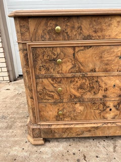 French 19th Century Louis Philippe Bleached Burl Walnut Marble Top Commode