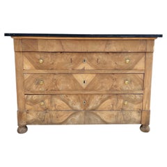 French 19th Century Louis Philippe Bleached Solid Walnut Marble Top Commode