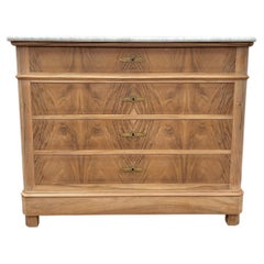 French 19th Century Louis Philippe Bleached Solid Walnut Marble Top Commode