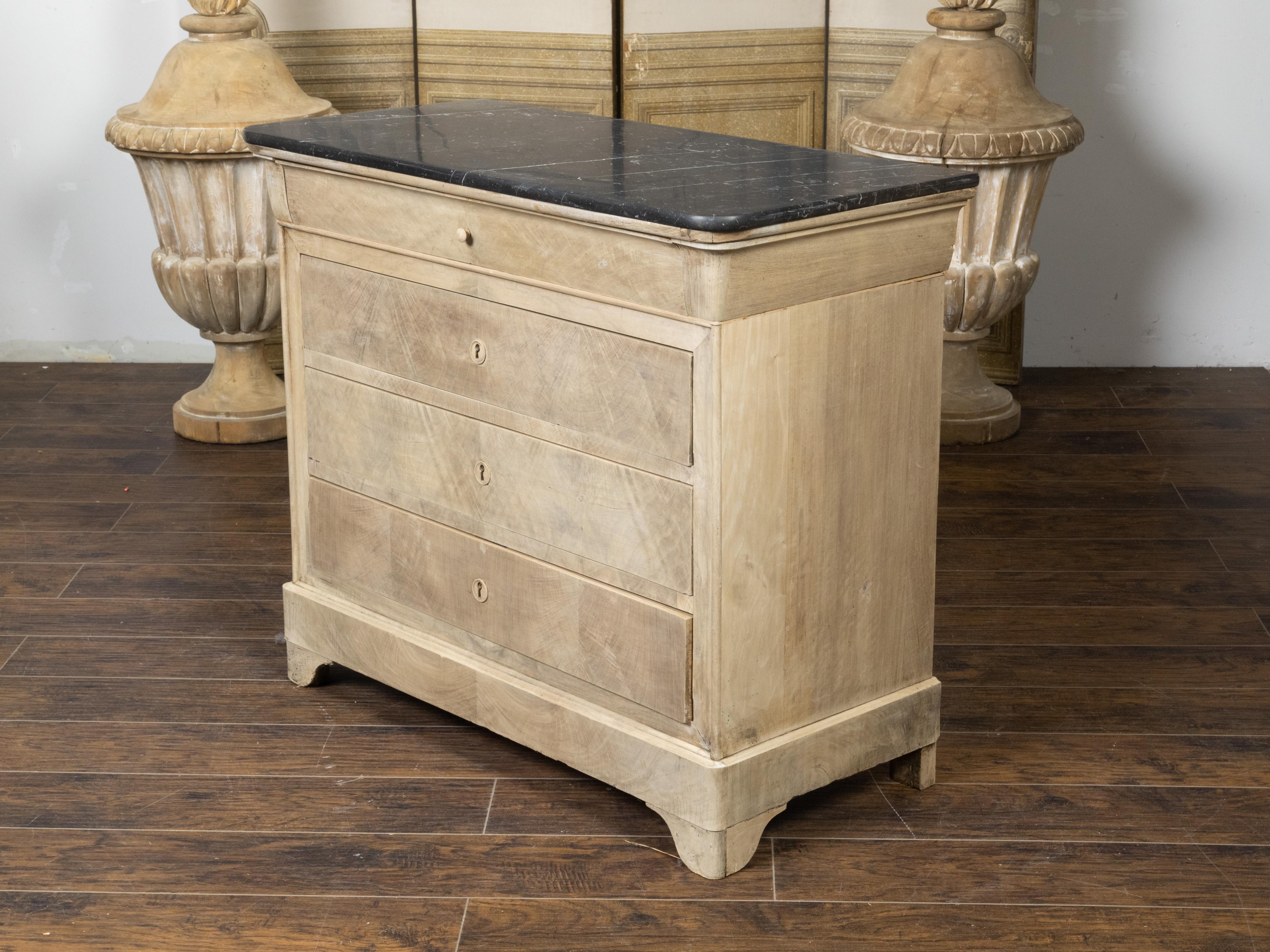 Louis Philippe French 19th Century Louis-Philippe Bleached Walnut Commode with Black Marble Top