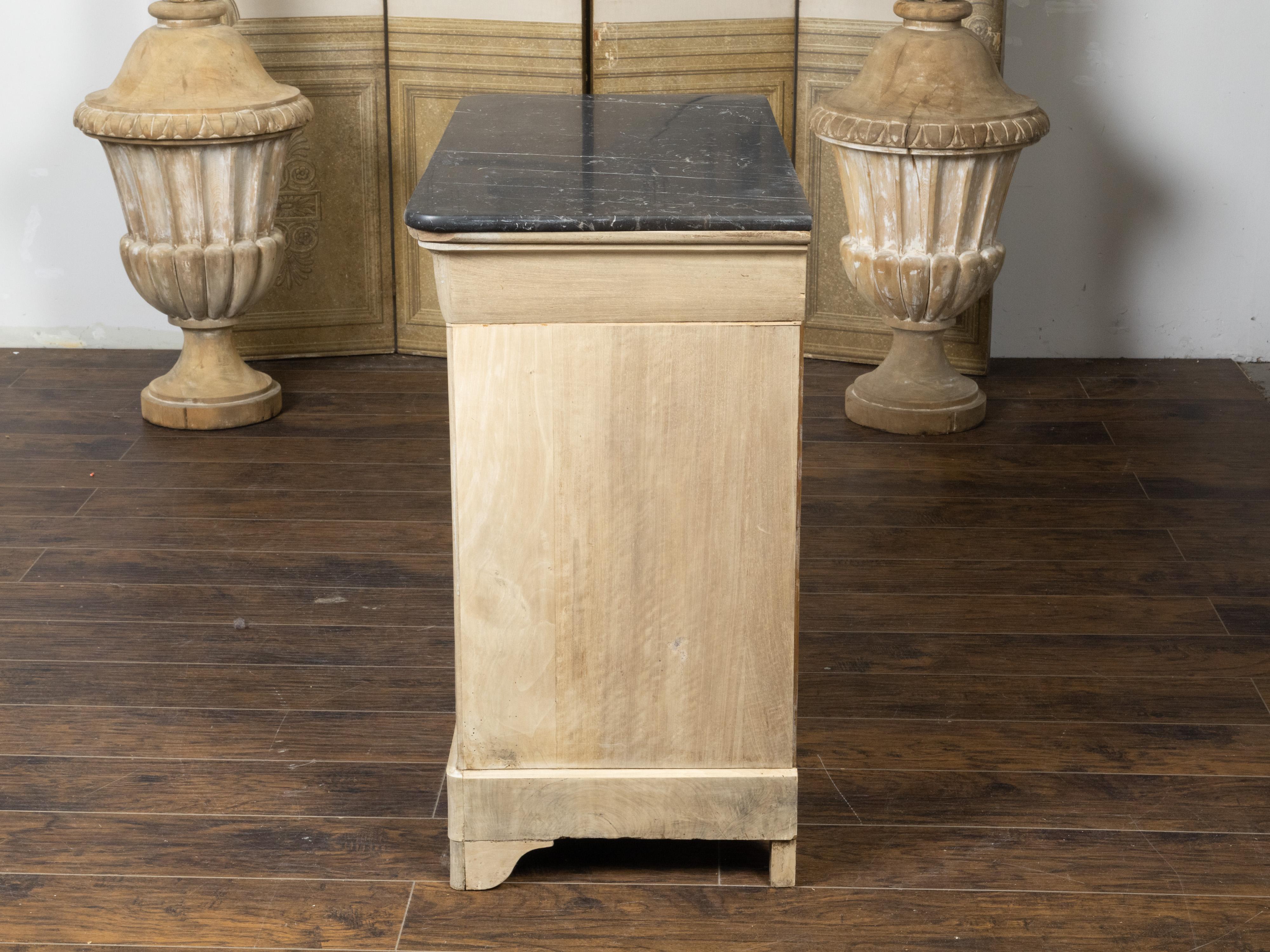 French 19th Century Louis-Philippe Bleached Walnut Commode with Black Marble Top In Good Condition In Atlanta, GA