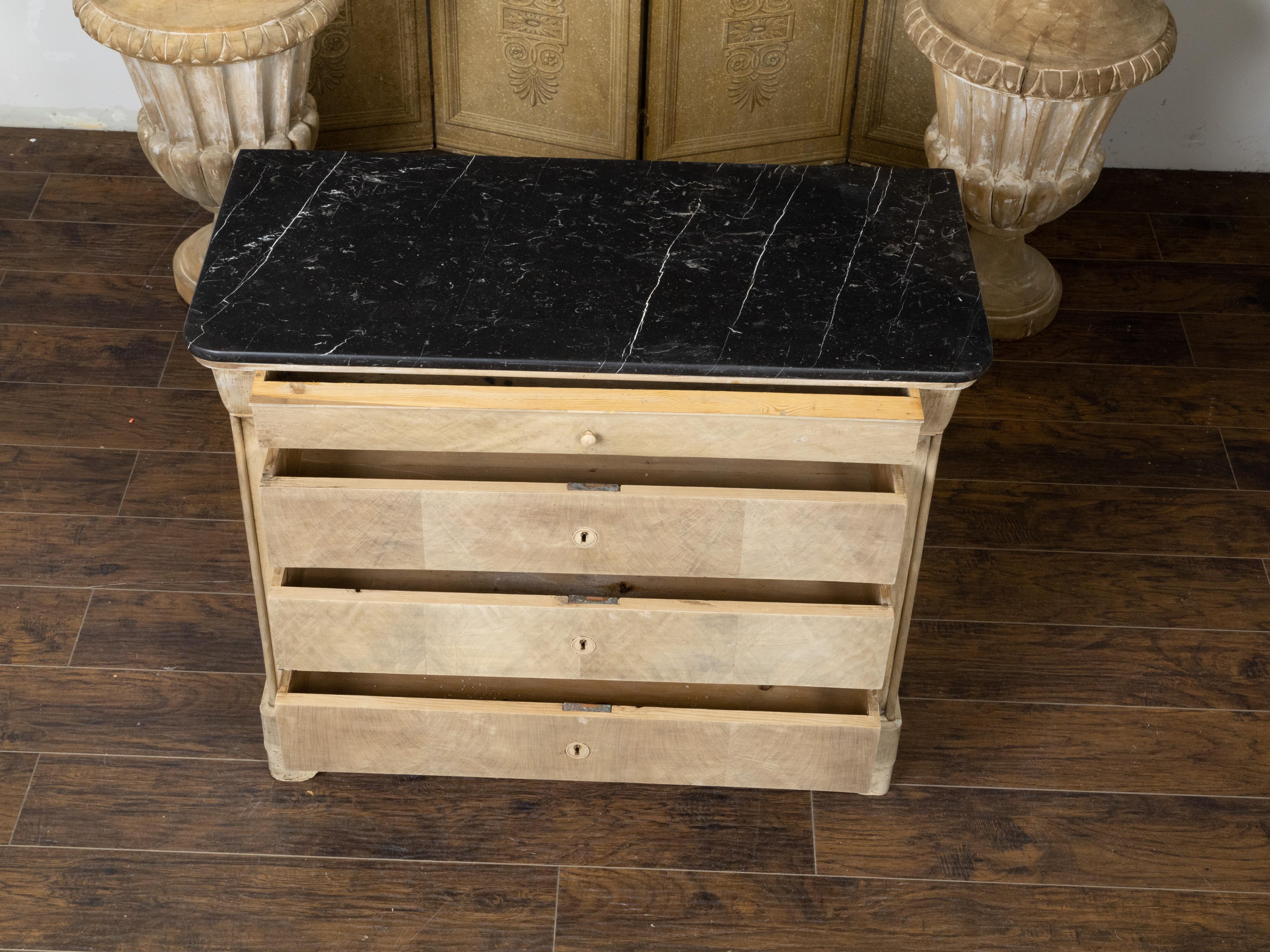 French 19th Century Louis-Philippe Bleached Walnut Commode with Black Marble Top 5