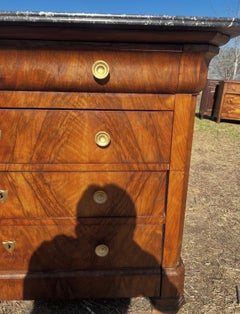 French 19th Century Louis Philippe Burl Walnut Marble Top Chest / Commode