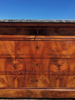 French 19th Century Louis Philippe Burl Walnut Marble Top Chest / Commode