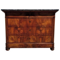 French 19th Century Louis Philippe Burl Walnut Marble Top Chest / Commode