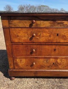 French 19th Century Louis Philippe Burl Walnut Marble Top Commode