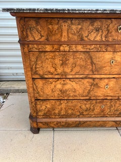 French 19th Century Louis Philippe Burl Walnut Marble Top Commode